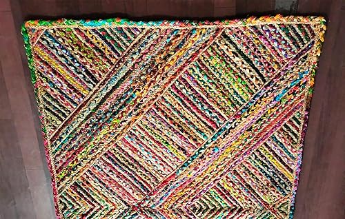 Miniatura 5 de ARTS OF JAIPUR Colección - Alfombra decorativa hecha a mano de yute de algodón Chindi de 3 x 10 pies, decoración del suelo, alfombra de baño,