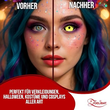 Zoelibat farbige Kontaktlinsen schwarz gelb ohne Stärke Black yellow Eye 1 Paar Linsen für 6 Monate weiche Monatslinsen für Halloween Karneval und Fasching