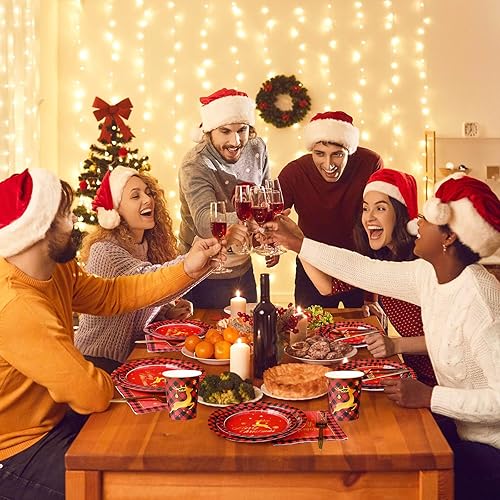 Miniatura 6 de Juego de 175 platos de papel de aluminio para fiesta de Navidad, con diseño de alce, desechables, servilletas, tazas para Año Nuevo, boda,