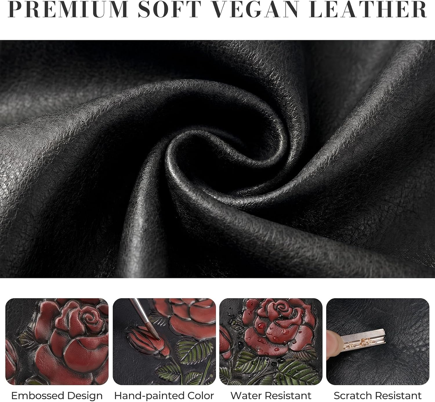 Vegan Leather Crossbody Bags for Women, Embossed Rose Floral Purse