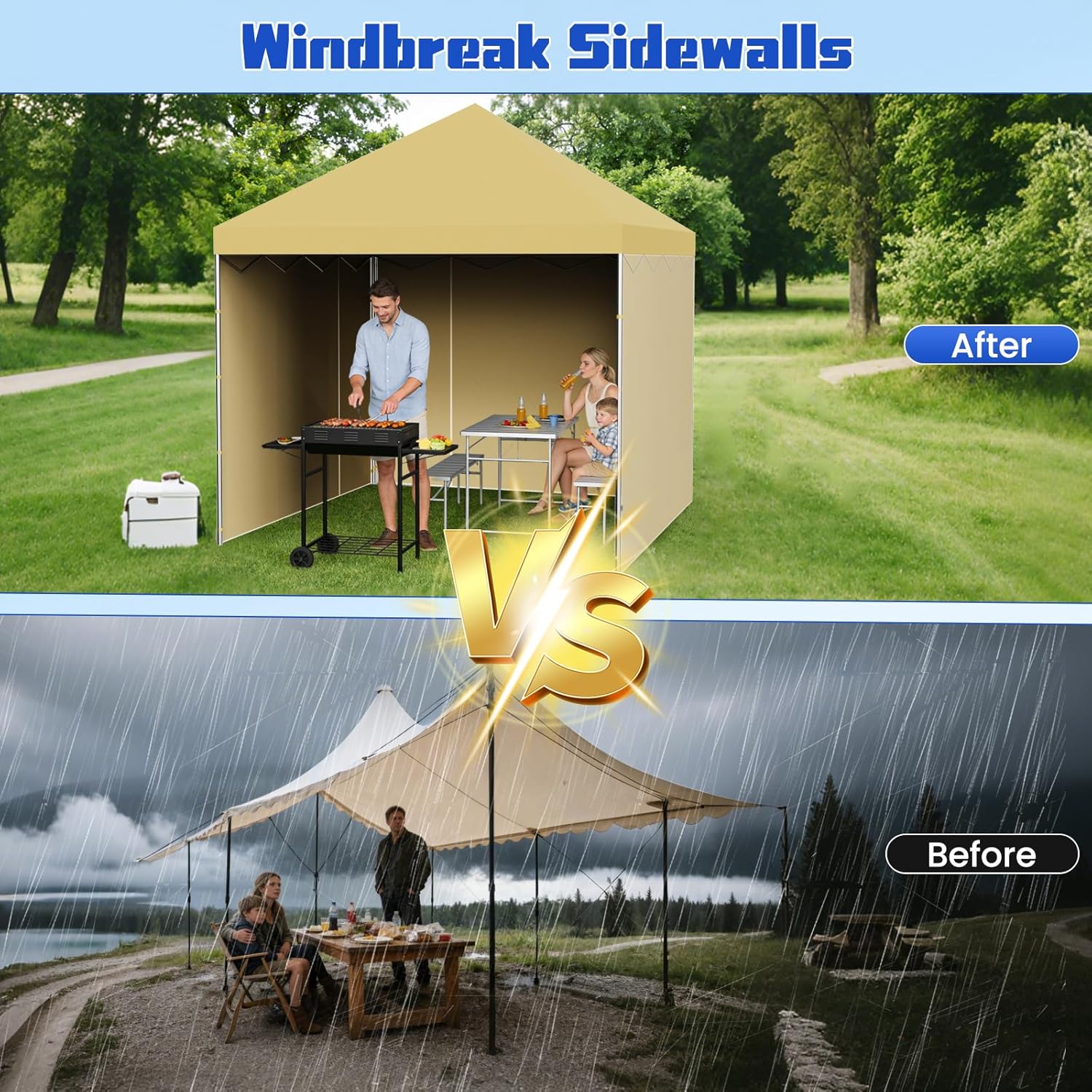 10x10 Canopy Sidewalls, 3Pcs Canopy Sidewalls, UV Protection, Waterproof, Zipper Sidewall for 10x10 Pop Up Canopy Tent, Outdoor Events, Vendor Booths, Canopy Accessories (Khaki, 3 Pcs)