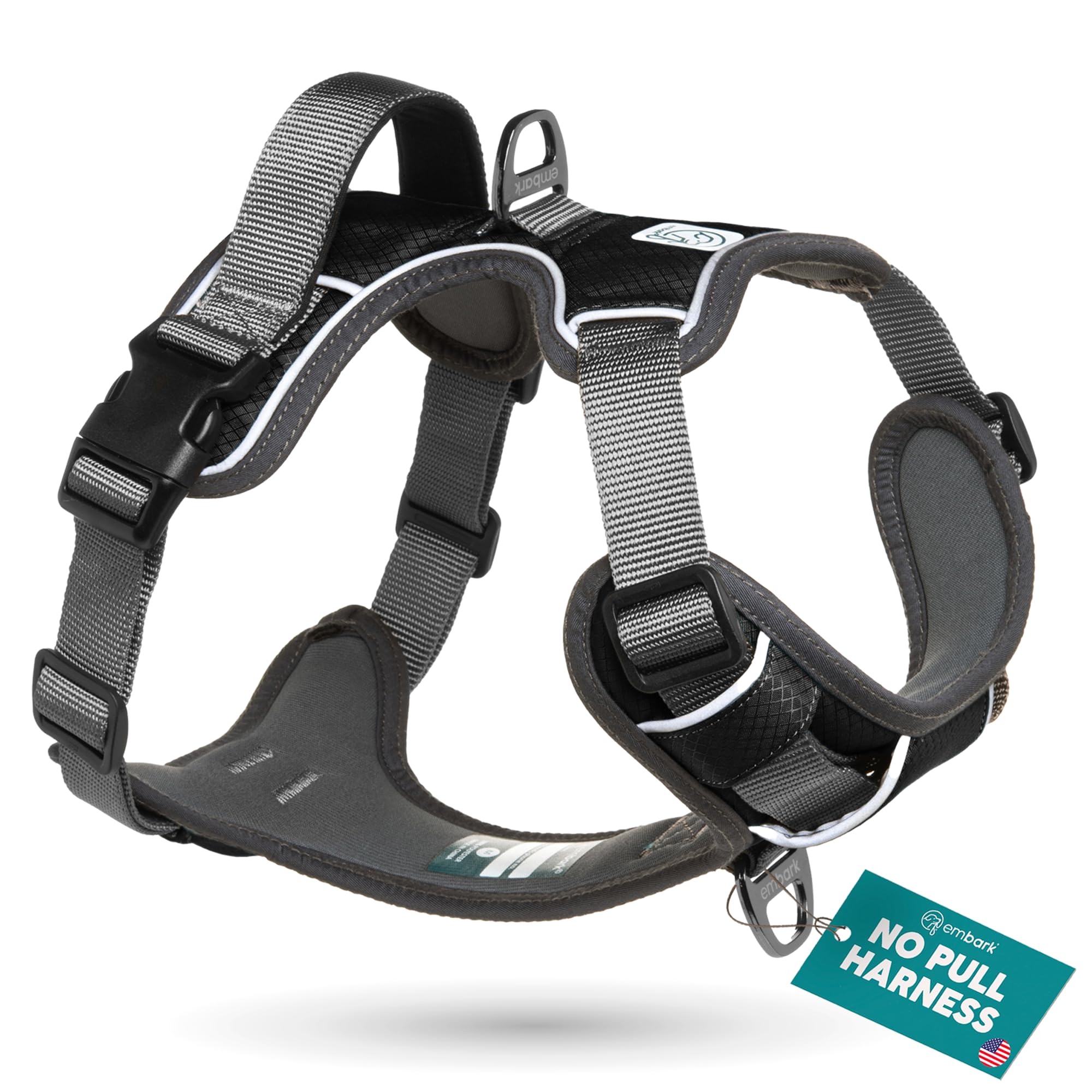 Embark Adventure Dog Harness, Reflective Trim No Pull Dog Harness Medium Sized - Military Grade Nylon, Front Clip with Gel Lined Handle. Soft & Padded Puppy Harnesses for Any Breed