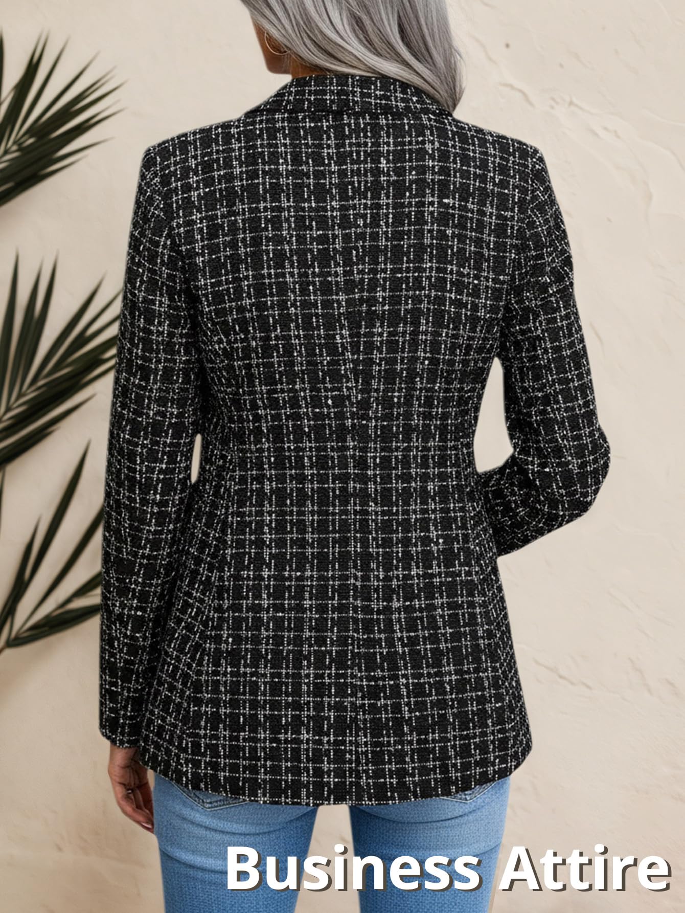 Mina Self Blazer da Donna in Tweed a Quadri, Caldo, Completamente Foderato, alla Moda, Casual, Elegante, con Tasche