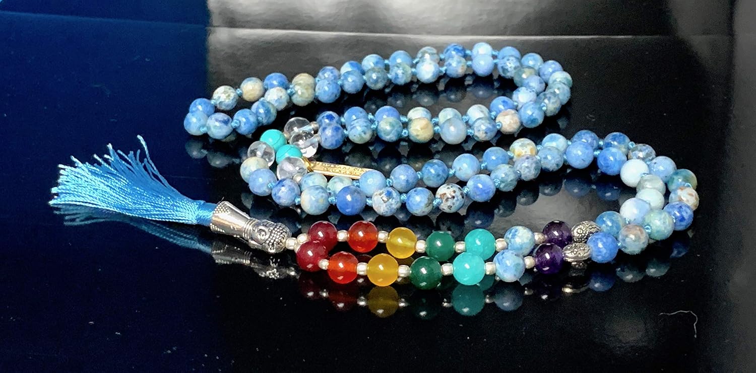Sodalite 7 Chakra Mala Necklace – 8mm Hand-Knotted 108 Beads - Image 6