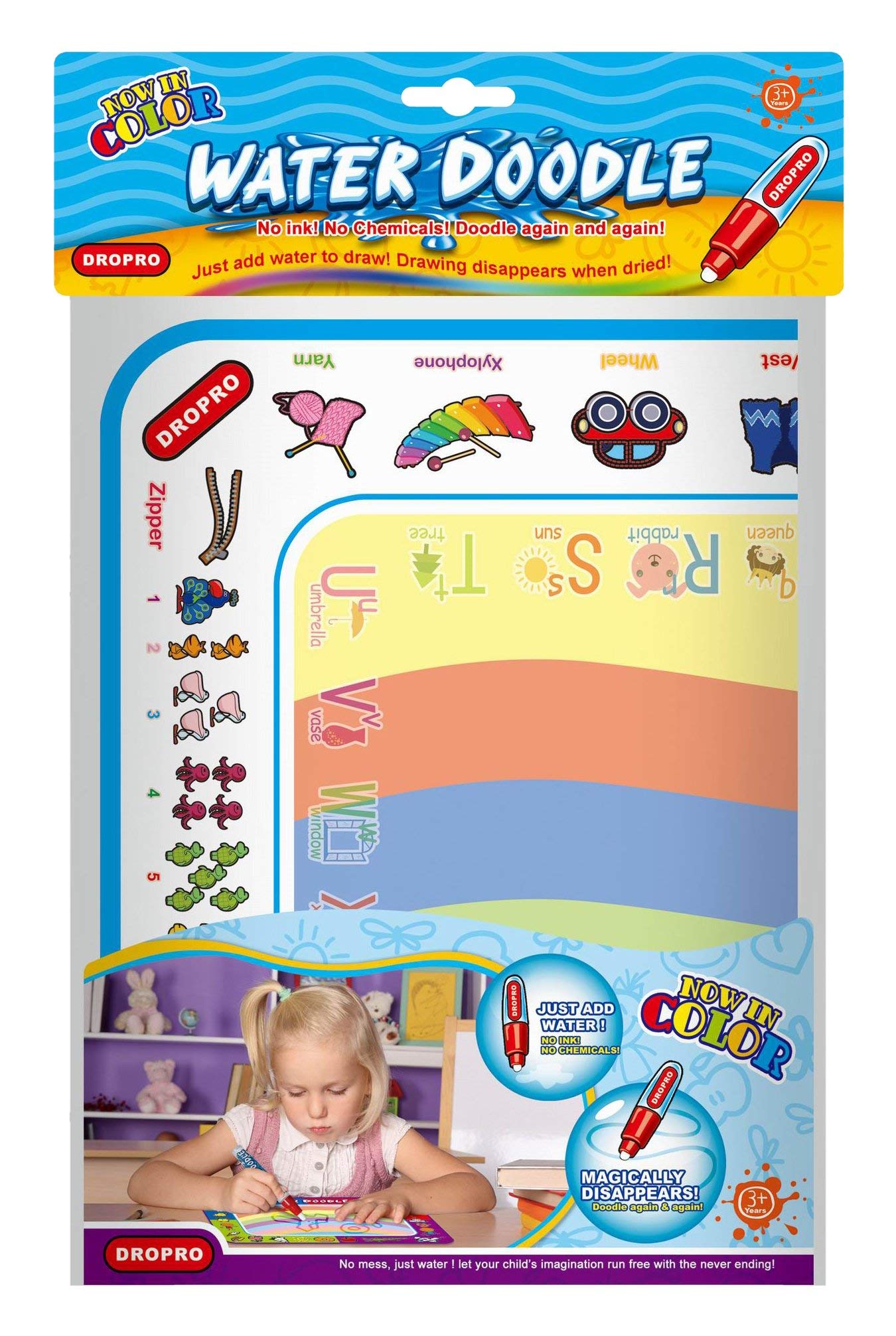 Water Doodle Travel Drawing Kit Bag - Educational Writing Pads & Magic Pens - Mess Free Coloring Mats - Ideal Gift for Boys & Girls Top Kid Toys (3808)