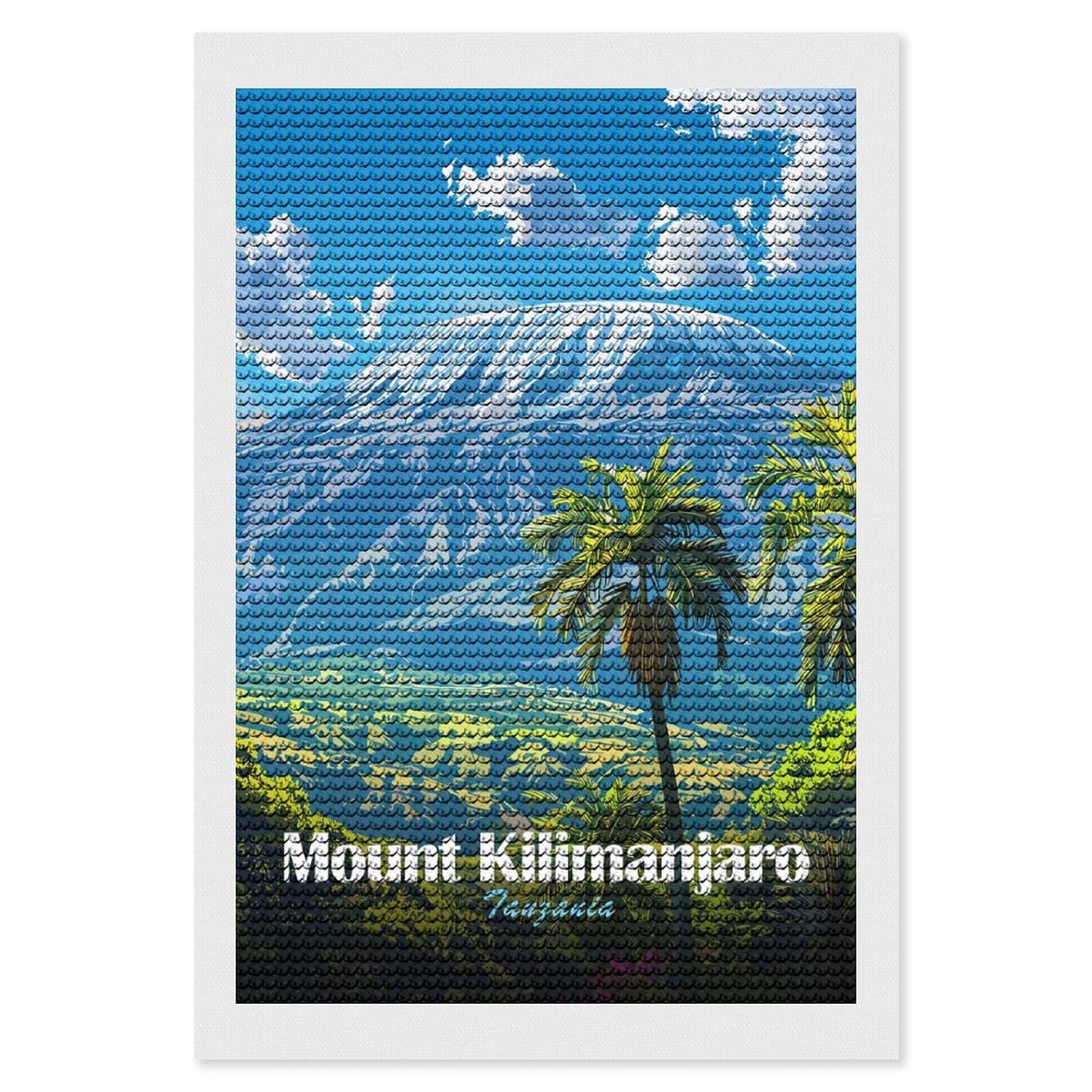 Junmoney Mount Kilimanjaro Tanzania Travel Diamond Art Canvas 8"x12", Decorate Your Room, Mindful Craft Activity, Cosy Home Accent, Thoughtful Handmade Gift