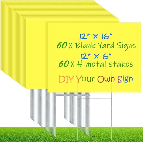 Miniatura 1 de Kigley Paquete de 60 carteles de patio en blanco con estacas de plástico corrugado para césped, 12 x 16 pulgadas, letreros de doble cara para