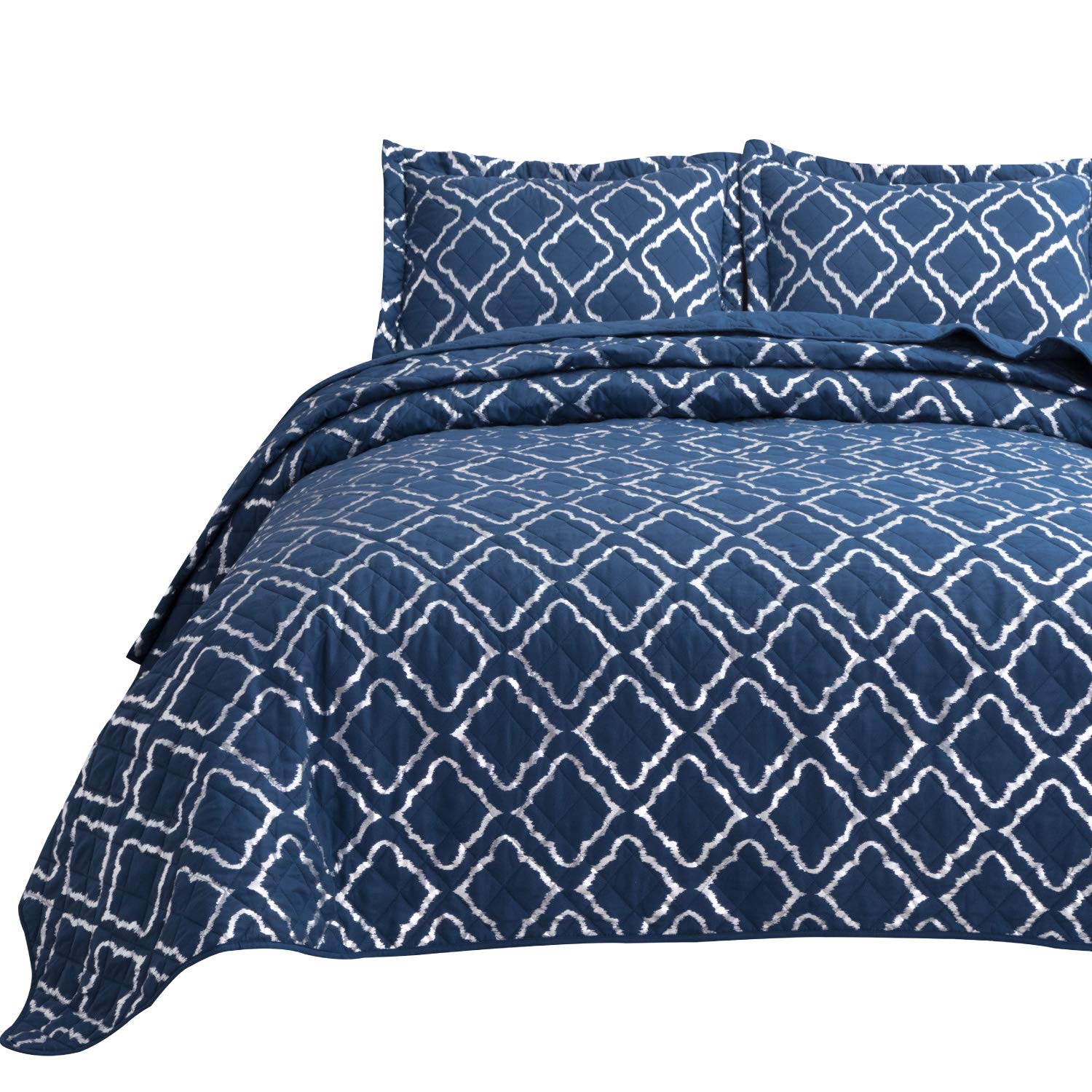 Bedsure Metallic Quatrefoil Quilt Set Full/Queen Size (90x96 inches) - Lightweight Microfiber Bedspread Coverlet Quilt for...