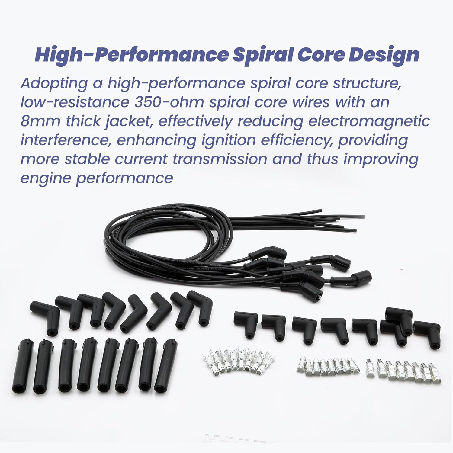 5FT Spark Plug Wire Coil Spiral w/Straight 90 135 Degree Boots Fit for LS1 LS3 LC9 LY6 LH8 LM7 LMG LR4 LQ4 LS6 L59 LQ9 LM4 L33 LS2 GLS3 LZ1 L76 L99 L96 All Gen2 3 4 5 LS LT Engine Replace 551083, 8Pcs