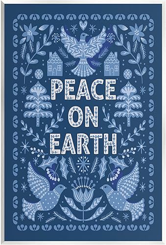 Stupell Industries Arte de pared de madera de palomas azules de Paz en la Tierra, diseño de Caroline Alfreds