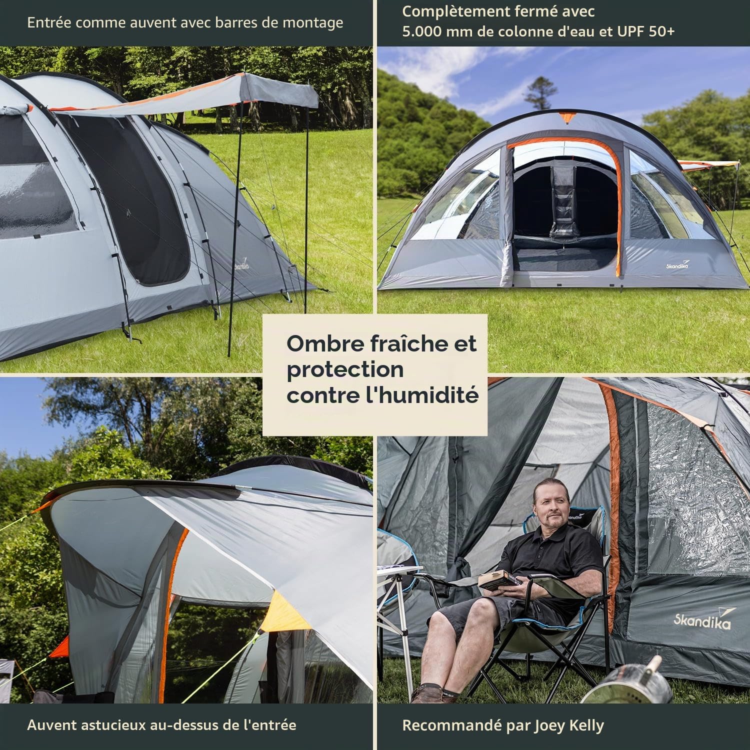 Skandika Tente Tunnel Egersund pour 3/5/7 Personnes | Tente de Camping familiale avec Technologie Sleeper, Tapis de Sol Cousu, Hauteur 2m | Outdoor, Plein Air