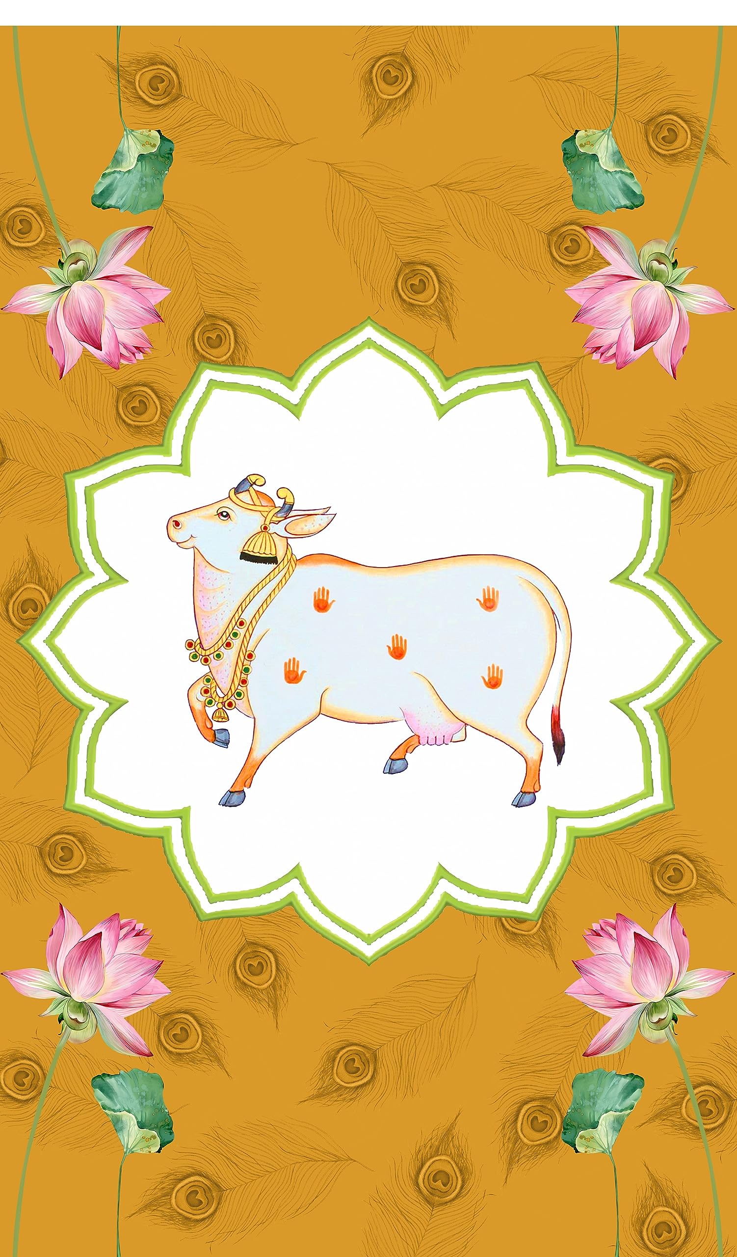 Backdropon Gomatha with Lotus Flower Design Backdrop Cloth for Pooja Decoration Traditional/Background Curtain Cloth for Pooja/Festival Size 5 Feet Height and 3 Feet Width(5 * 3)-picture-36
