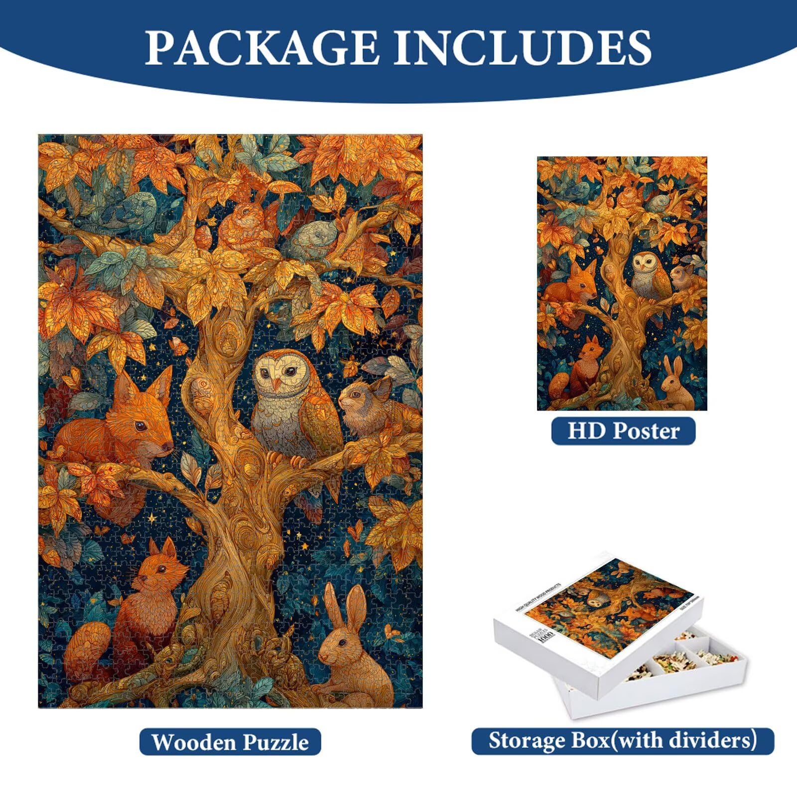 Puzzle 1000 Pièces, Animal & Arbre Puzzle en Bois Durable 1T#1335 | Puzzle en Bois, Découpe de Précision, Encres aux Couleurs Vives, Loisir Relaxant, Décoration Intérieure, Cadeau, 50x75cm