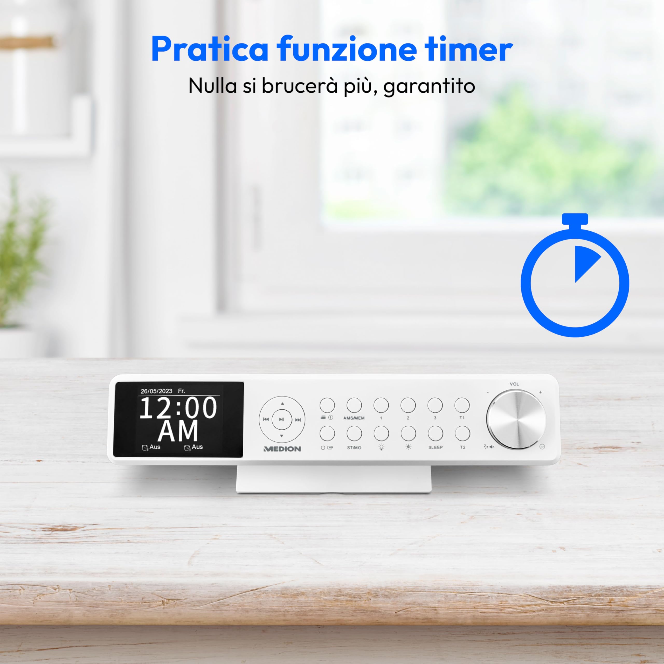 MEDION Radio da cucina sottopensile P66750 DAB+ FM TFT Bluetooth LED bianca