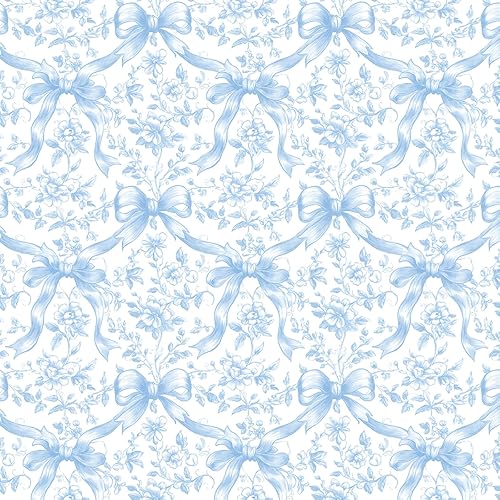 Miniatura 1 de Rollo de papel tapiz floral con lazo azul para despegar y pegar, papel de contacto con flores coquetas, autoadhesivo, decoración de pared para el