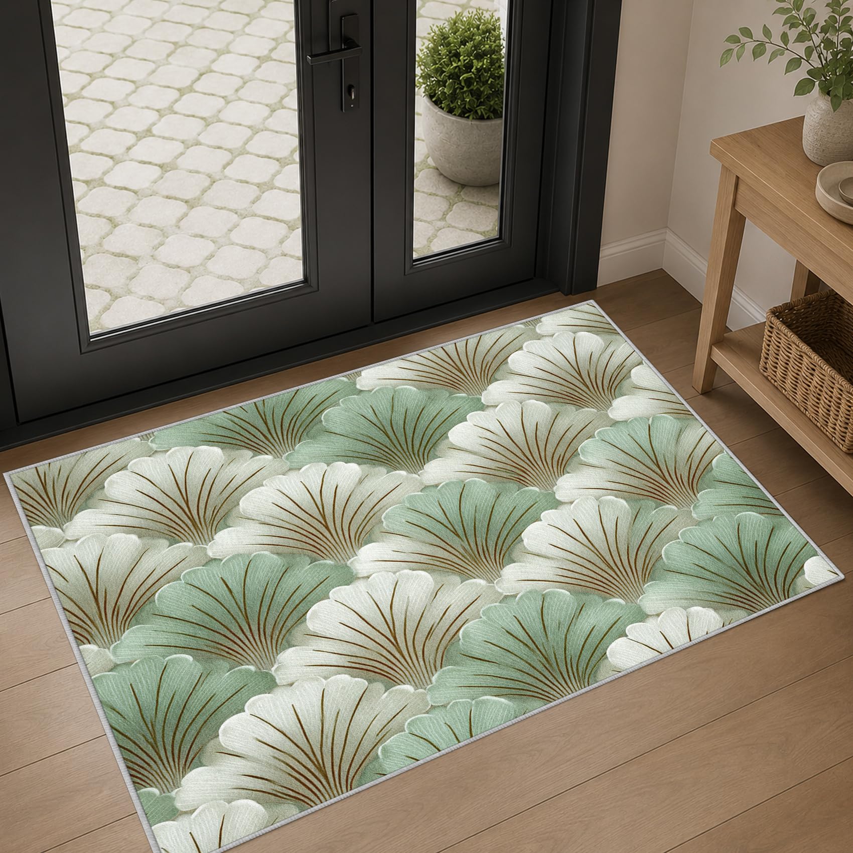 Tapis Salon Feuille Ginkgo 240x300cm Lavable en Machine Antidérapant