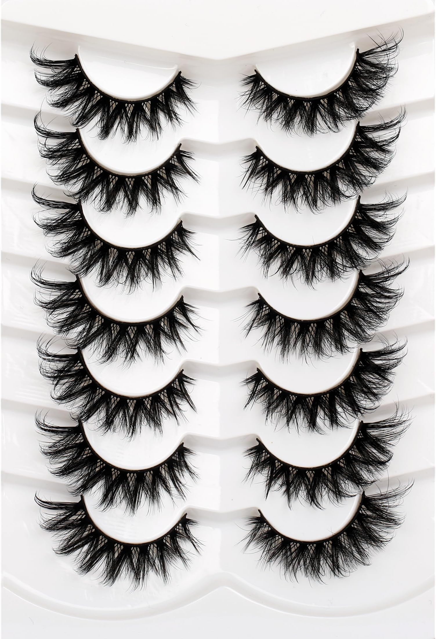 Pooplunch False Eyelashes Cat Eye Look 8D Crossed Wispy Natural Volume Faux Mink Lashes Fake Eyelashes Strips 7 Pairs Pack