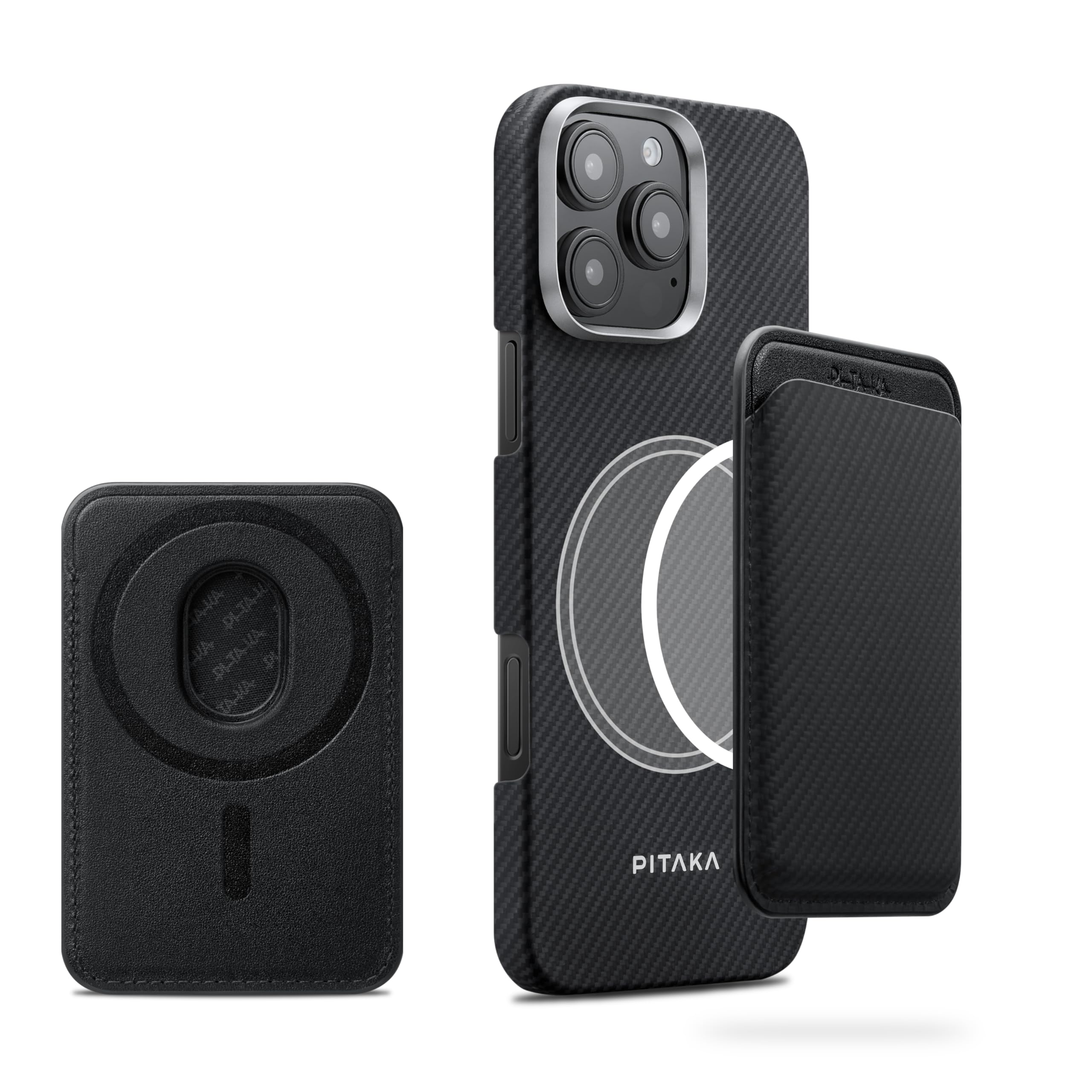 PITAKA Magnetic Card Holder Mobile Phone Snap Wallet Compatible with Magsafe Made of Aramid Fibre Accommodates 2 Cards Lightweight and Minimalist for Men & Women
