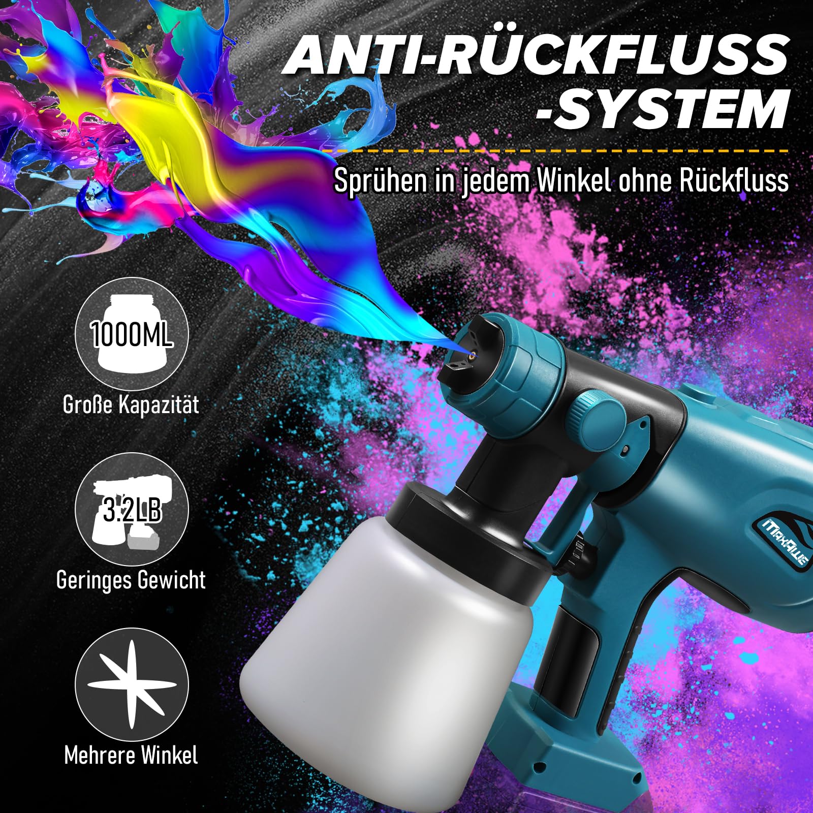 Schilderen Hekken Muren Doe-het-zelf MaxEarn Elektrisch Accu-spuitpistool Voor Makita 18V-batterijen, Lakken Met 4 Sproeiers En 3 Sproeimodellen, Schilderen Van Muren, Tuinhek Draadloos Verfspuitpistool