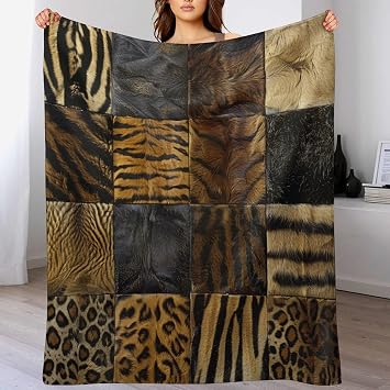 Leopard Tiger Fur Throw Blanket, Soft Lightweight Cozy Warm Wild Animal Print Flannel Blankets for Couch Bed Travel, 60"x80"