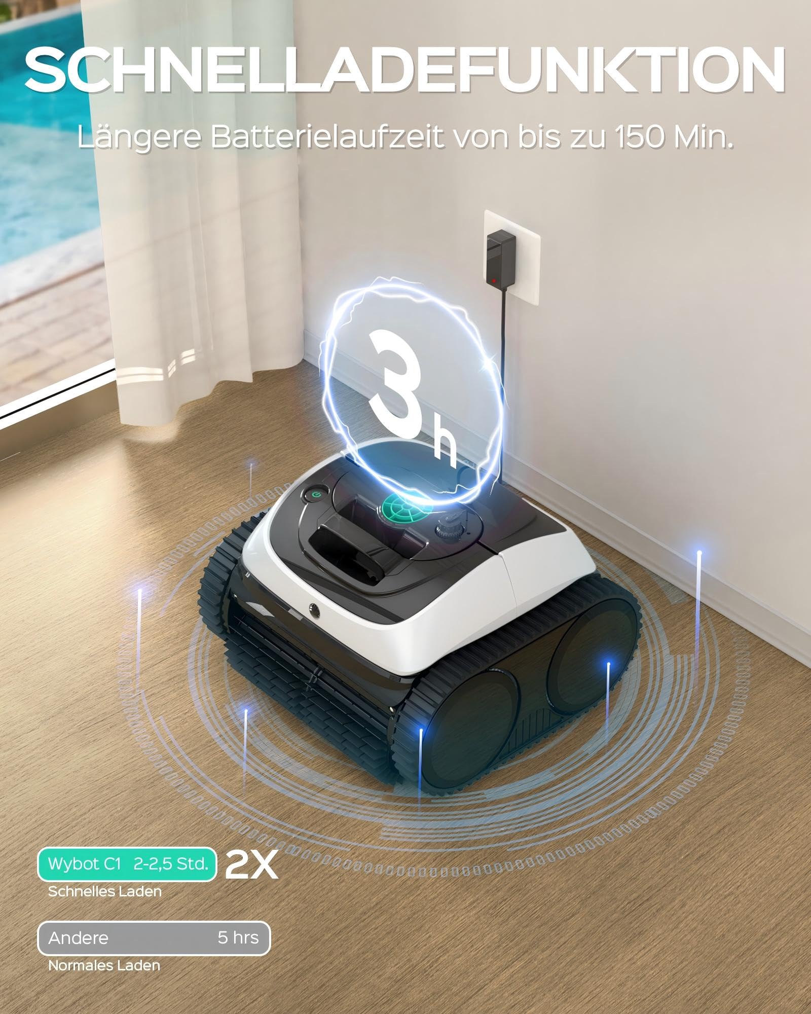 WYBOT C1-Plus Robot Piscine sans Fil Robot Piscine pour Piscines Enterrées & Hors Sol - Nettoyeur 4-en-1 Paroi & Ligne d'eau 160min/160m², Navigation Intelligente, App-Blanc & Vert Clair