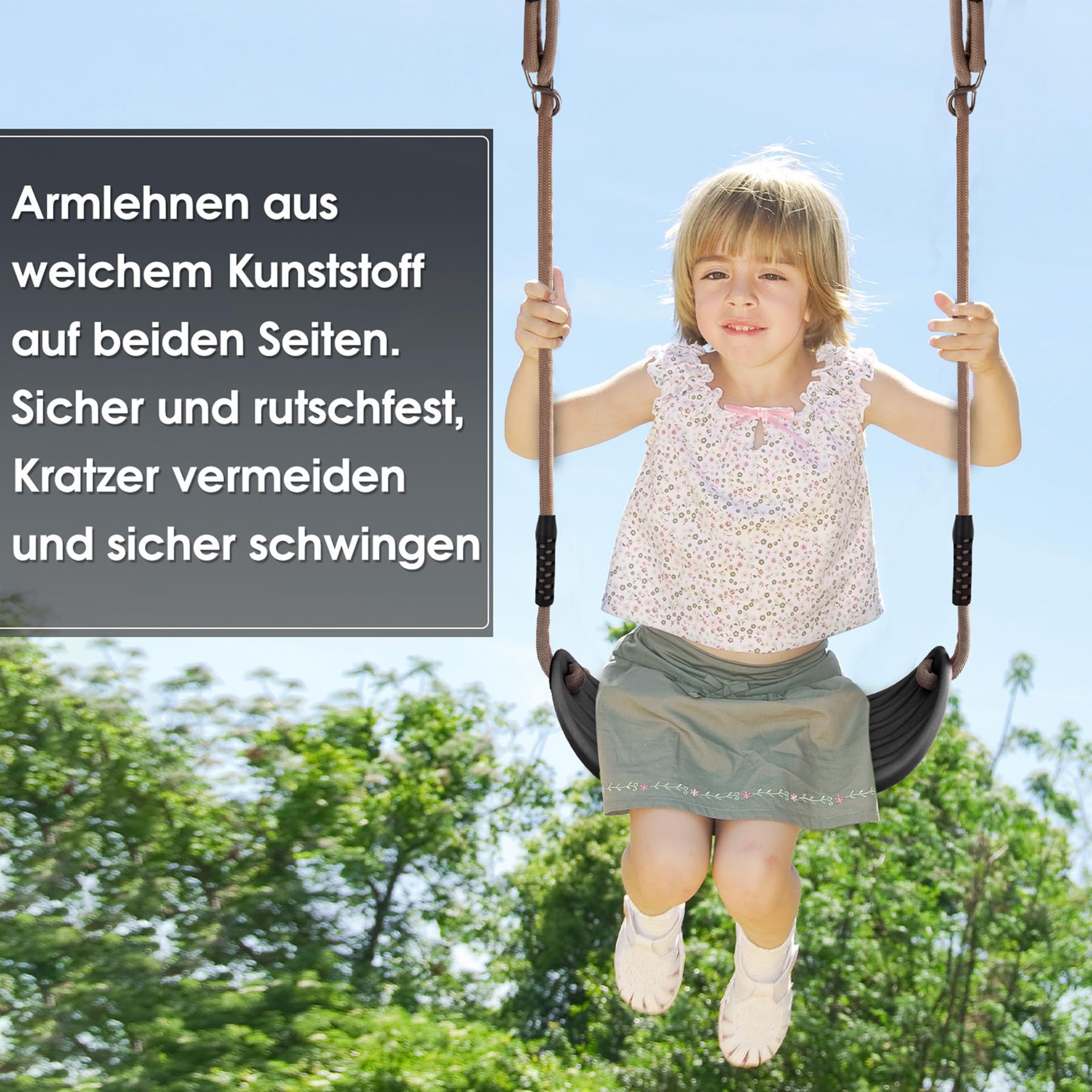 Kinderschaukel Outdoor Schaukelsitz mit verstellbarem 2m Seil und 2 Verschluss, Langlebige Schaukel für Garten und Indoor, Kinder, Tiefschwarz