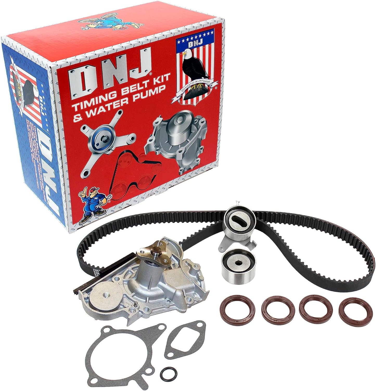 DNJ TBK490AWP Timing Belt Kit with Water Pump for 1990-1996 Ford, Mazda, Mercury Capri, Escort, Miata 1.6L-1.8L L4 16V DOHC 1598cc