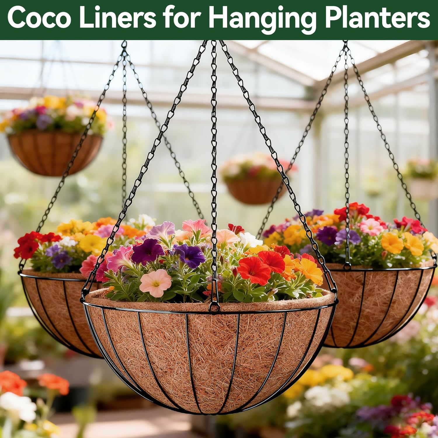 ZeeDix 6 Pack 14 Inch Coconut Liners for Planters, Round Hanging Basket Liners Natural Coco Coir Replacement Liner for Flowers Vegetables Patio Porch Garden Decor