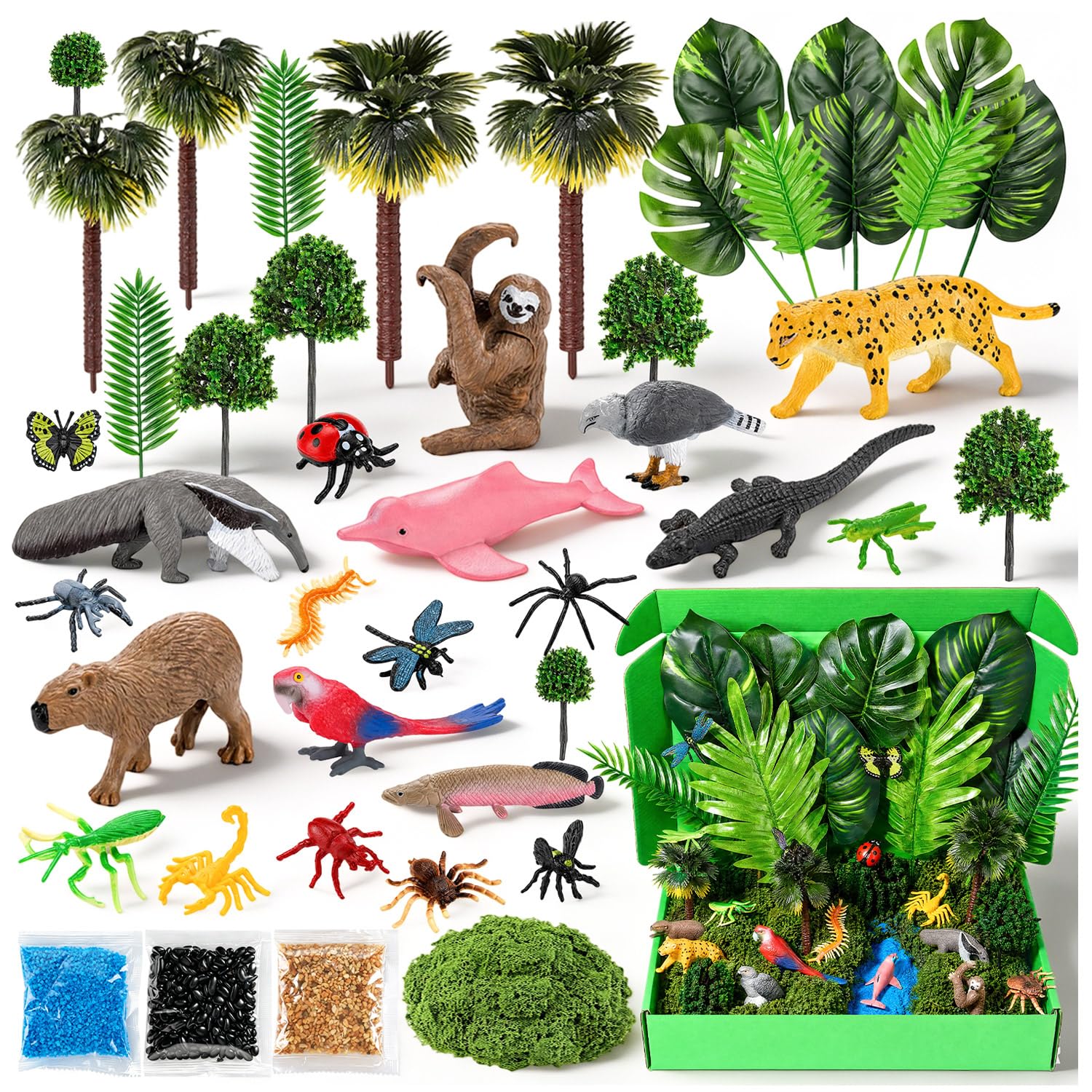 WDAHDHP Kit di 45 figure di animali della foresta pluviale e del deserto