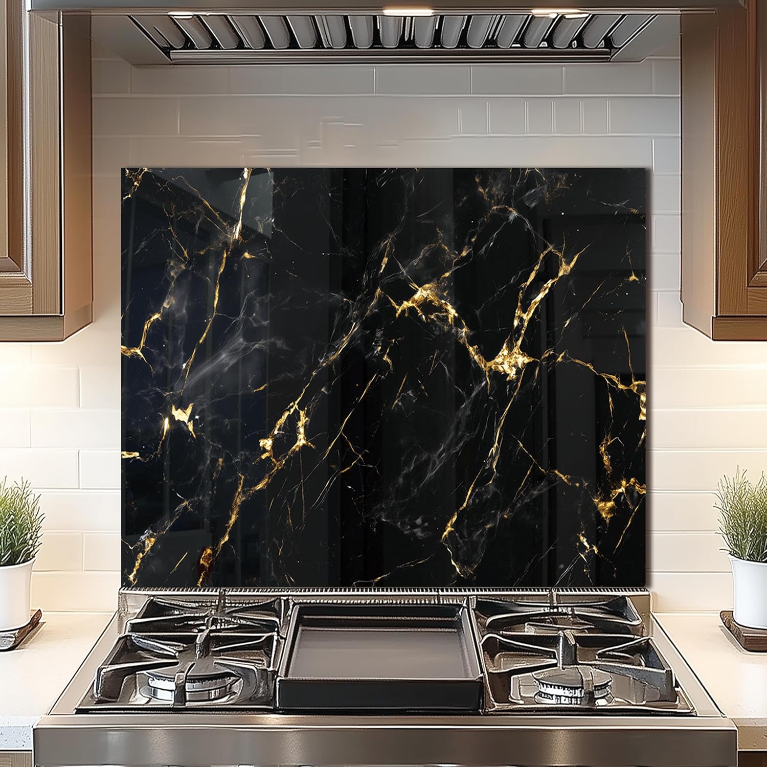 DAIFURONGE Tempered Glass Backsplash For Kitchen Behind Stove,Marbling Stove Back Top Cover,Easy to Clean Glass Splashback, Sink Cover Splash Guard,Home Kitchen Wall Decor (black, 30"x24"(76.2x60.96cm))