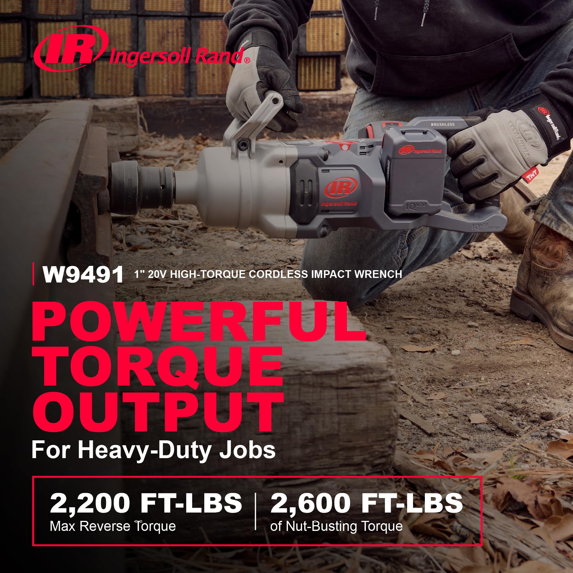 Ingersoll Rand Klucz Udarowy W9491-1" 20V Do Ciężkich Prac, Klucz Udarowy Do Dużych Obciążeń z Krótkim Wrzecionem, Akumulatorowy Klucz Udarowy, Wiertarka Udarowa, Elektronarzędzia