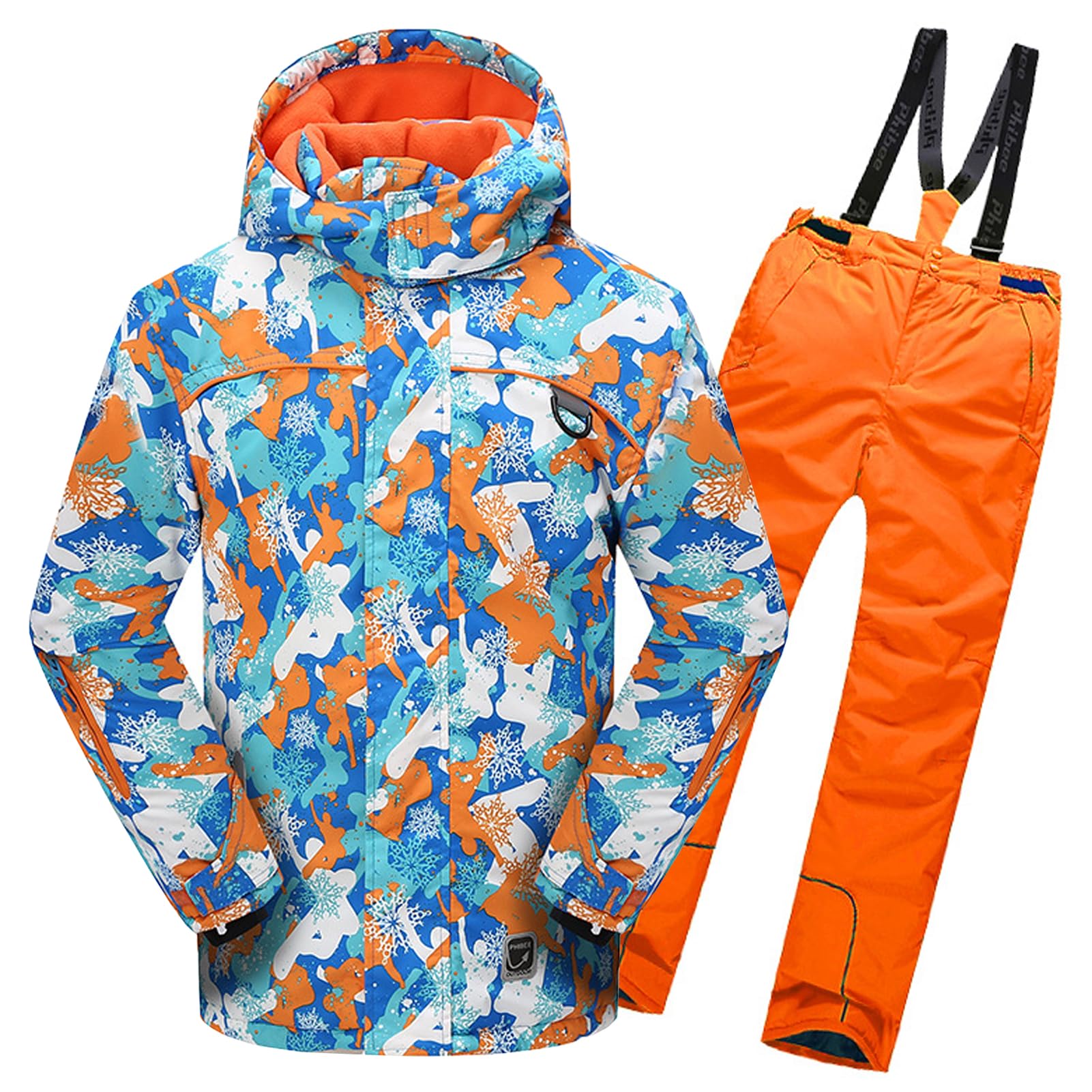 Traje de Esquí para Niño Niña Conjunto de Nieve 2 Piezas Chaqueta con Capucha + Pantalones Traje de Nieve Impermeable para Invierno