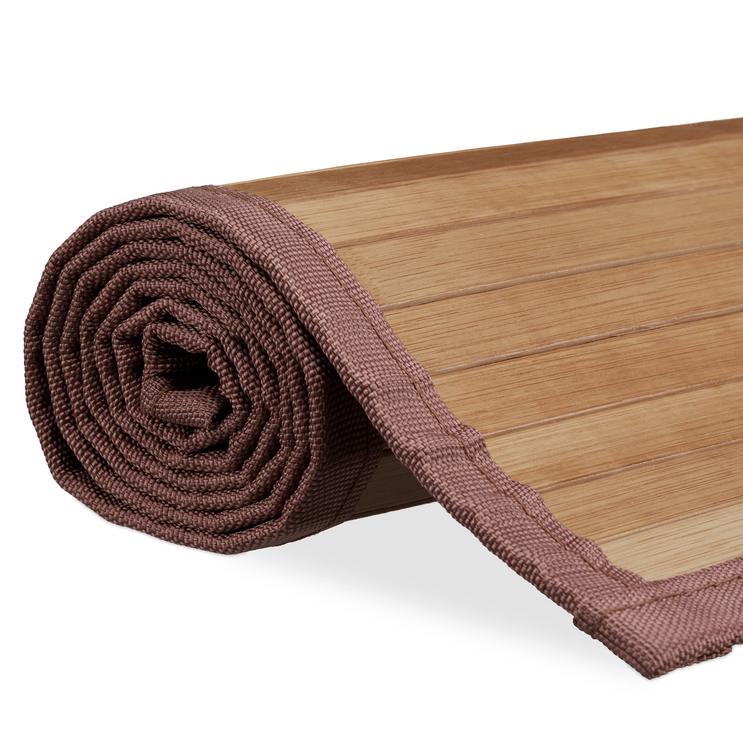 Relaxdays Tappeto in Bambù, Resistente all’Umidità, Antiscivolo, Bordi in Tessuto, Bagno, 61x122cm, Legno Naturale
