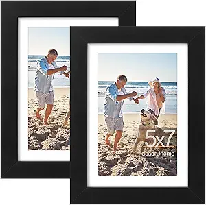 decorUhome 5x7 Picture Frame, Display Pictures 4x6 with Mat or 5x7 without Mat, Wall & Tabletop Display Photo Frame, Black, 2 Pack