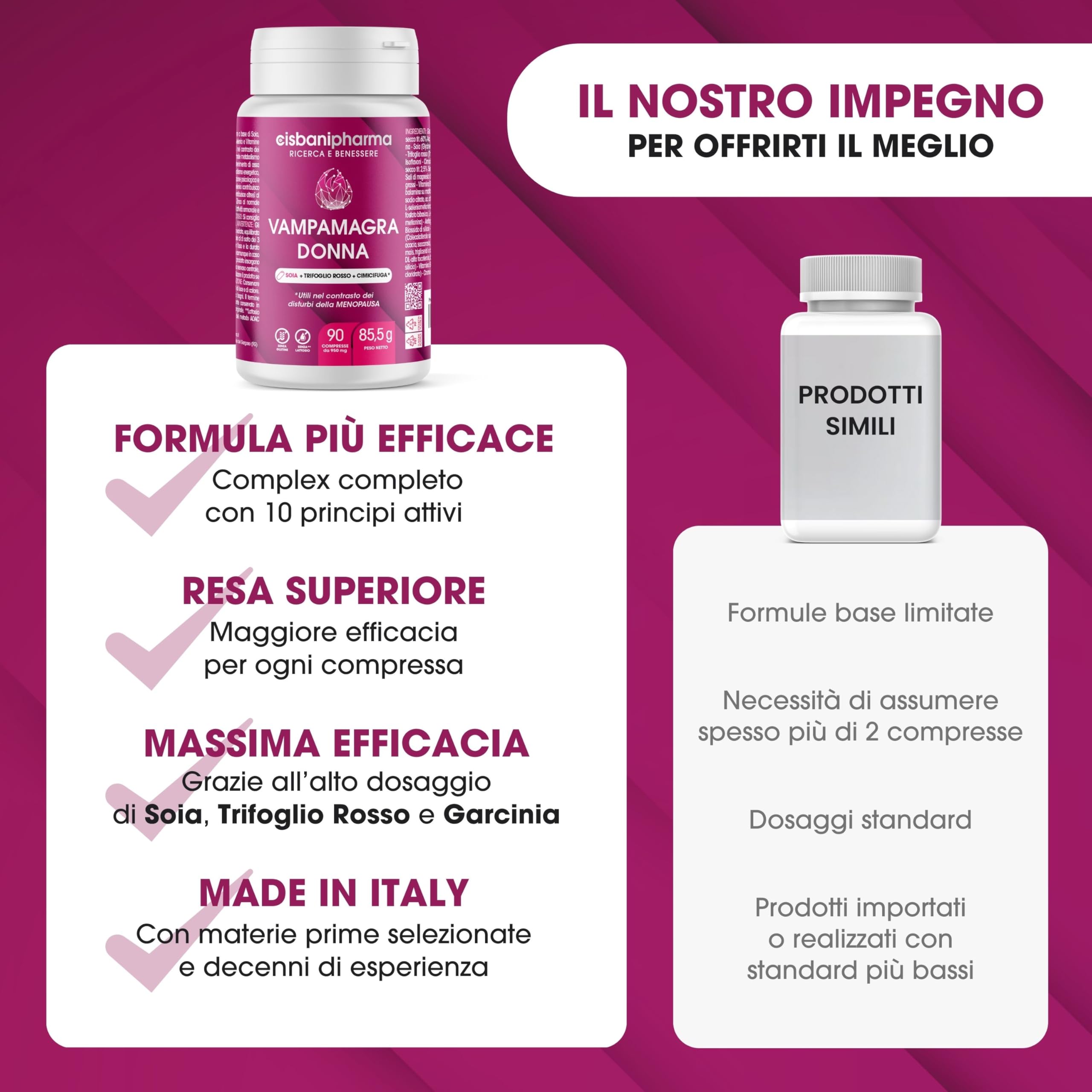 CISBANI PHARMA Vampamagra Menopausa Integratori, Regola l'Attività Ormonale grazie a Trifoglio Rosso, Cimicifuga e Soia - Riduce i Disturbi come Sudorazioni – 90 compresse