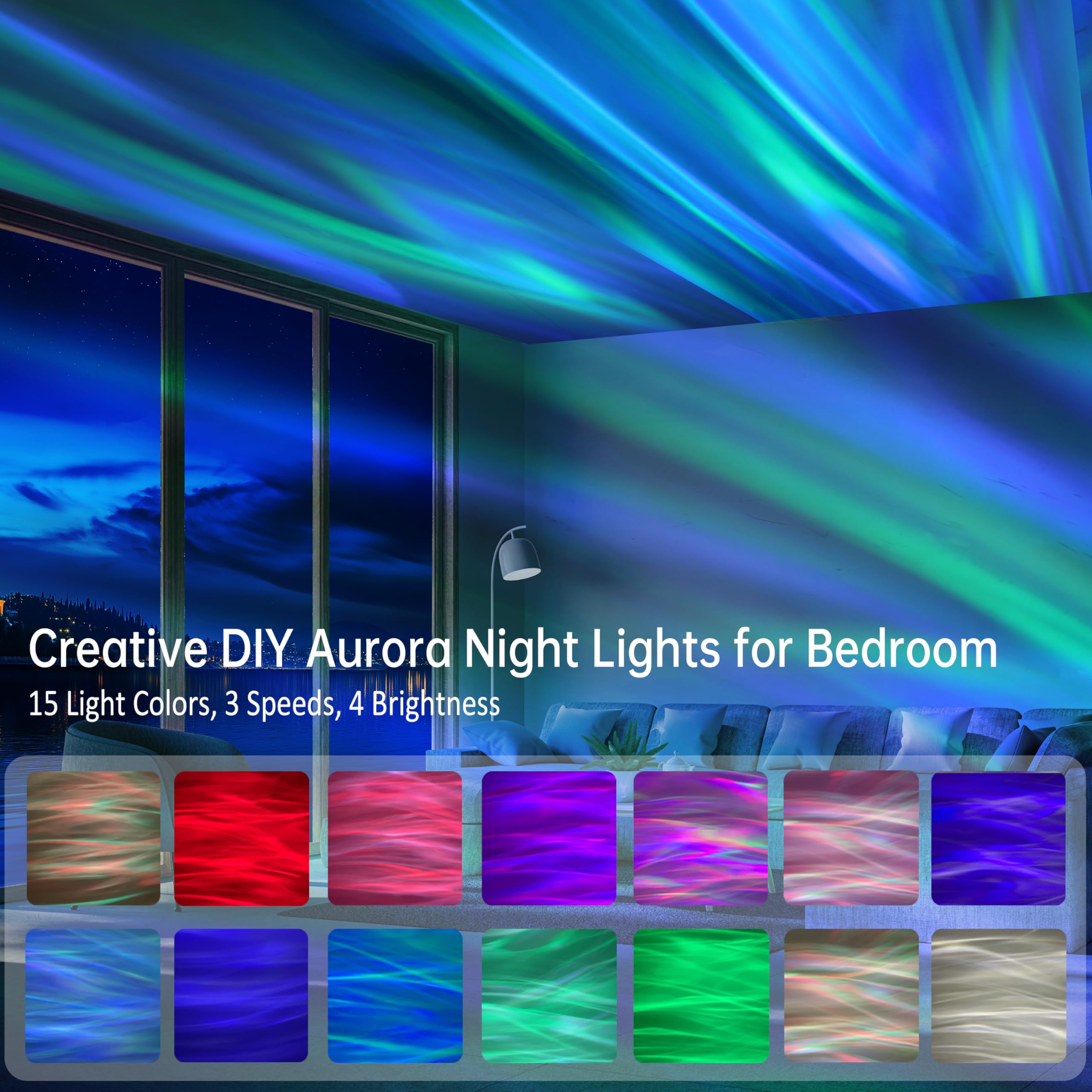 Northern Lights projektor Galaxy lampka nocna z pilotem zdalnego sterowania i funkcją timera, projektor sufitowy Aurora do pomocy w zasypianiu, dekoracja sypialni, dla dzieci i dorosłych