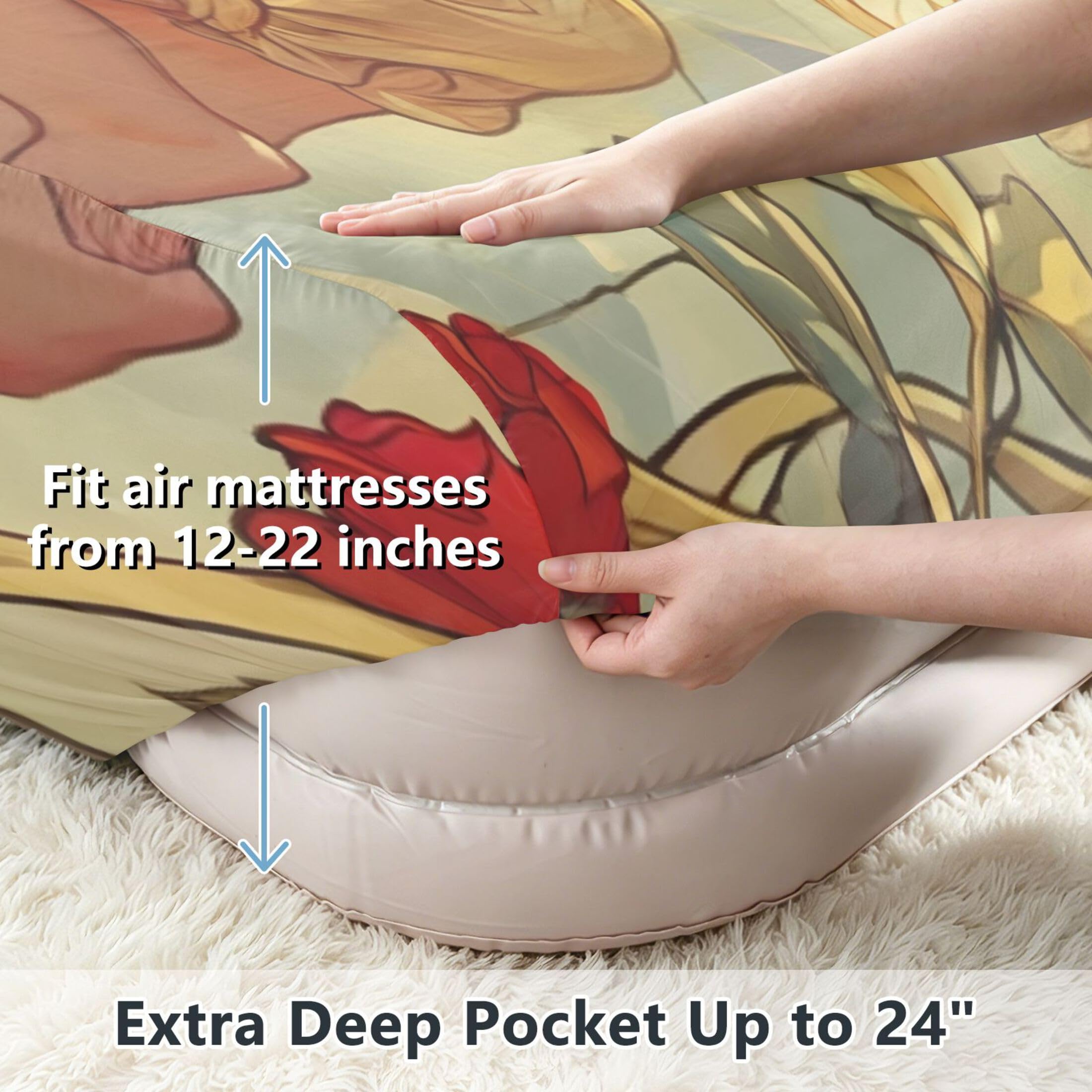 Cute Angel - Sábana bajera ajustable individual para colchón de aire, bolsillo extra profundo de 24 pulgadas, funda suave y transpirable con apertura de válvula de cremallera para cama de