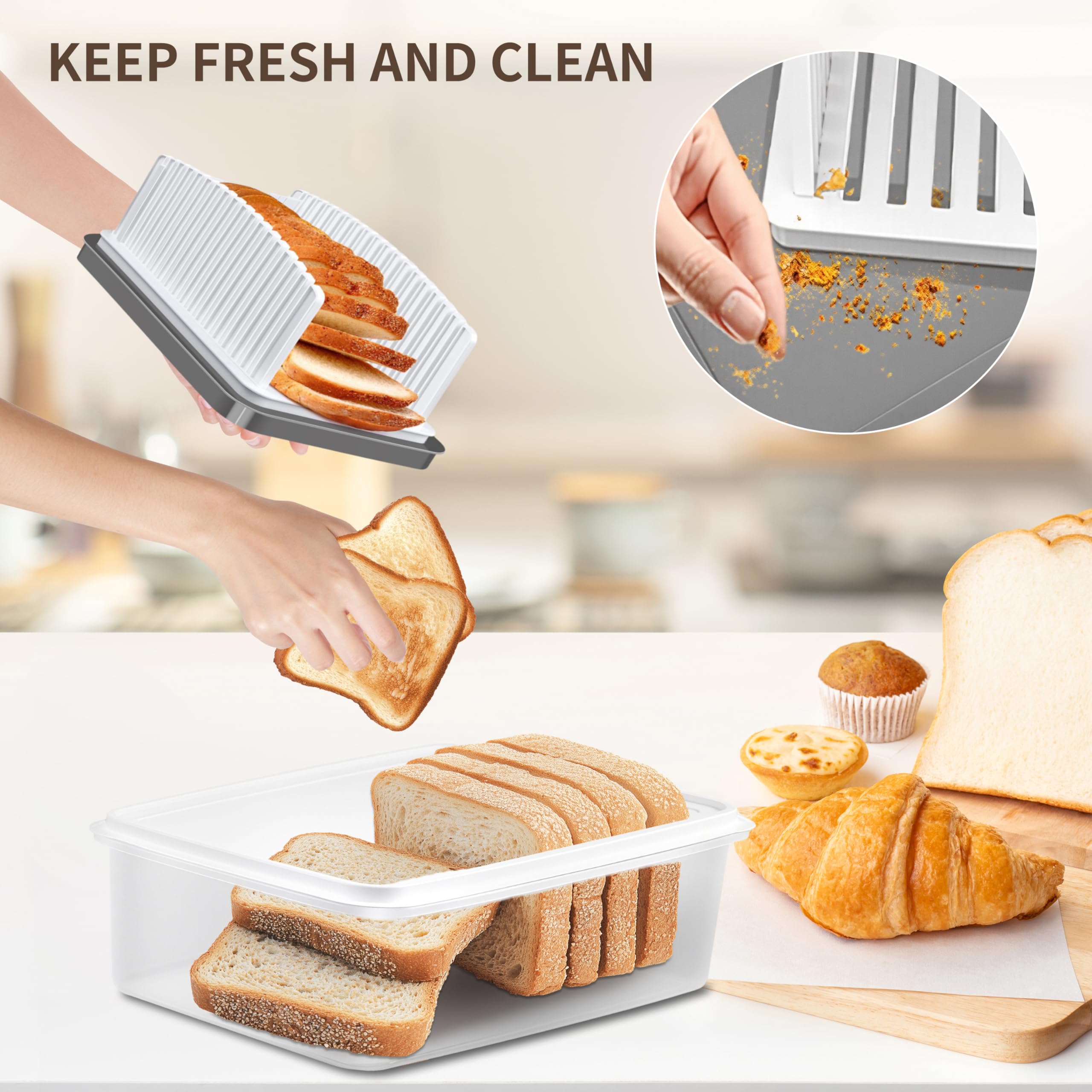 Affettatrice Per Pane 2 In 1 Con Scatola Da 8L, Guida Regolabile E Vassoio Briciole – Pieghevole, Per Pane Fatto In Casa, Bagel E Torte