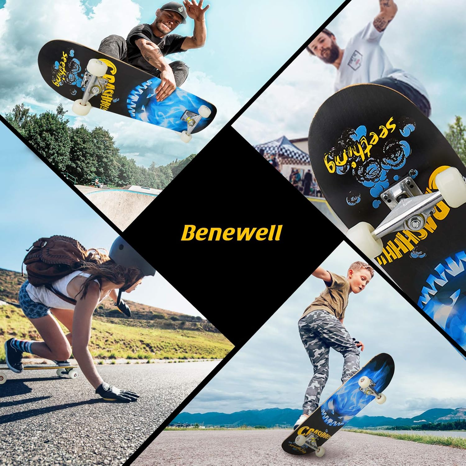 Skateboards for Beginners, 31'' x 8'' Complete Standard Skate Boards with 7 Layers Canadian Maple, Double Kick Concave Skateboards for Kids Youth Teens Man and Women : Sports & Outdoors