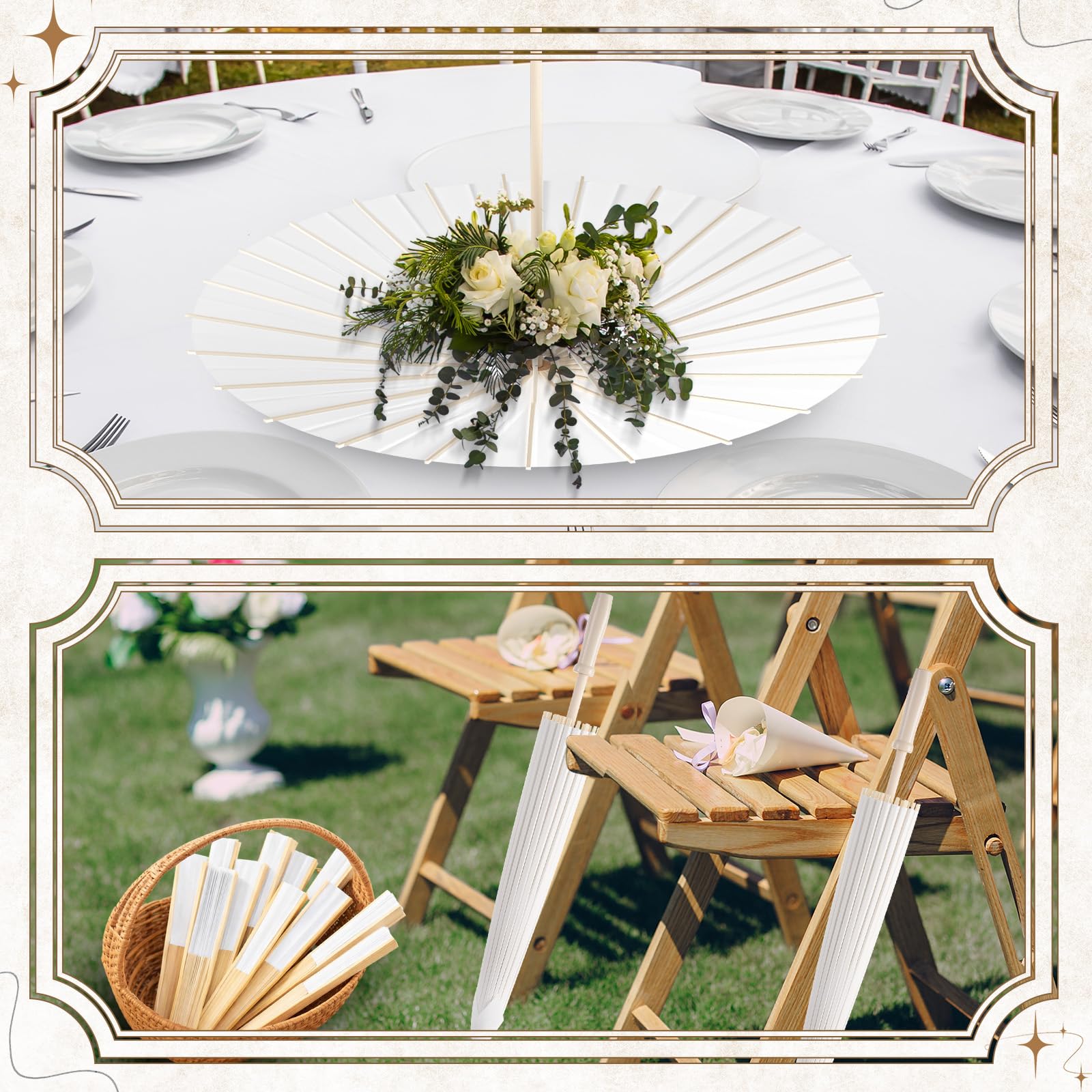 8/12/36/50 Set Papierschirm mit Fächern, Regenschirmen, Outdoor-Papier-Sonnenschirm, Geschenk für Hochzeit, Braut, Dusche, Partygeschenk