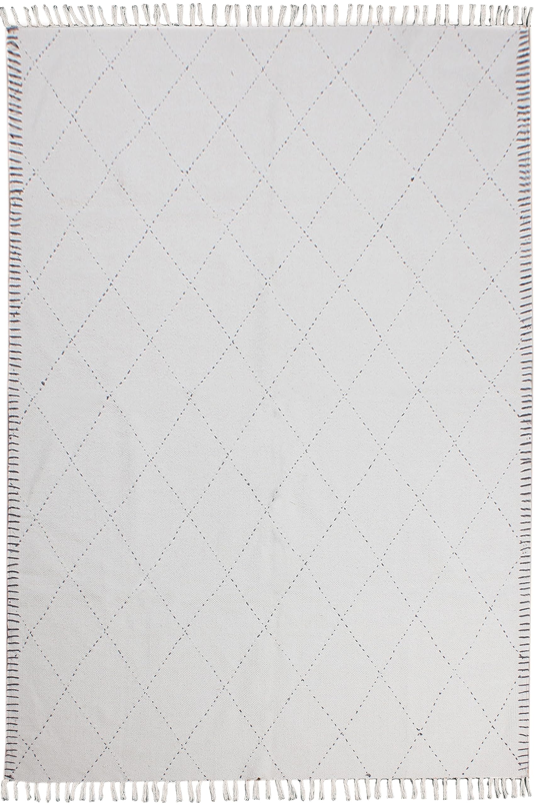 Tapis dhurrie en coton haut de gamme carreaux beige et noir 122 x 243 cm