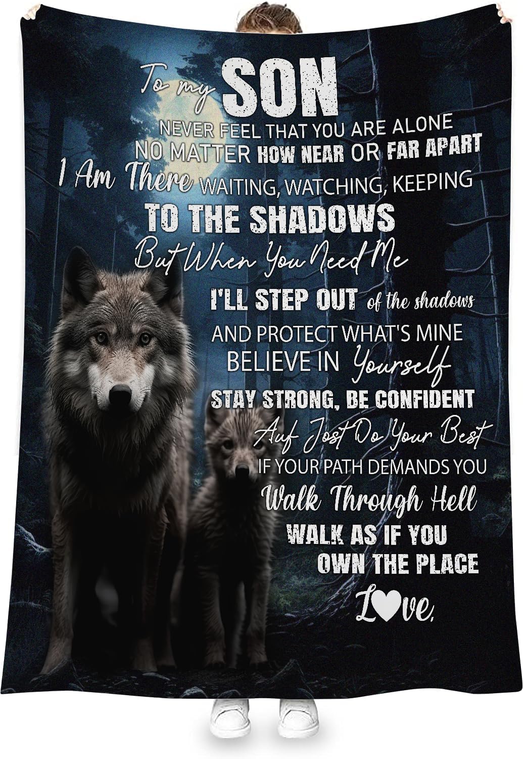 Personalized to My Son Wolf Blanket from Mom Dad Never Feel You are Alone Wolf Moon