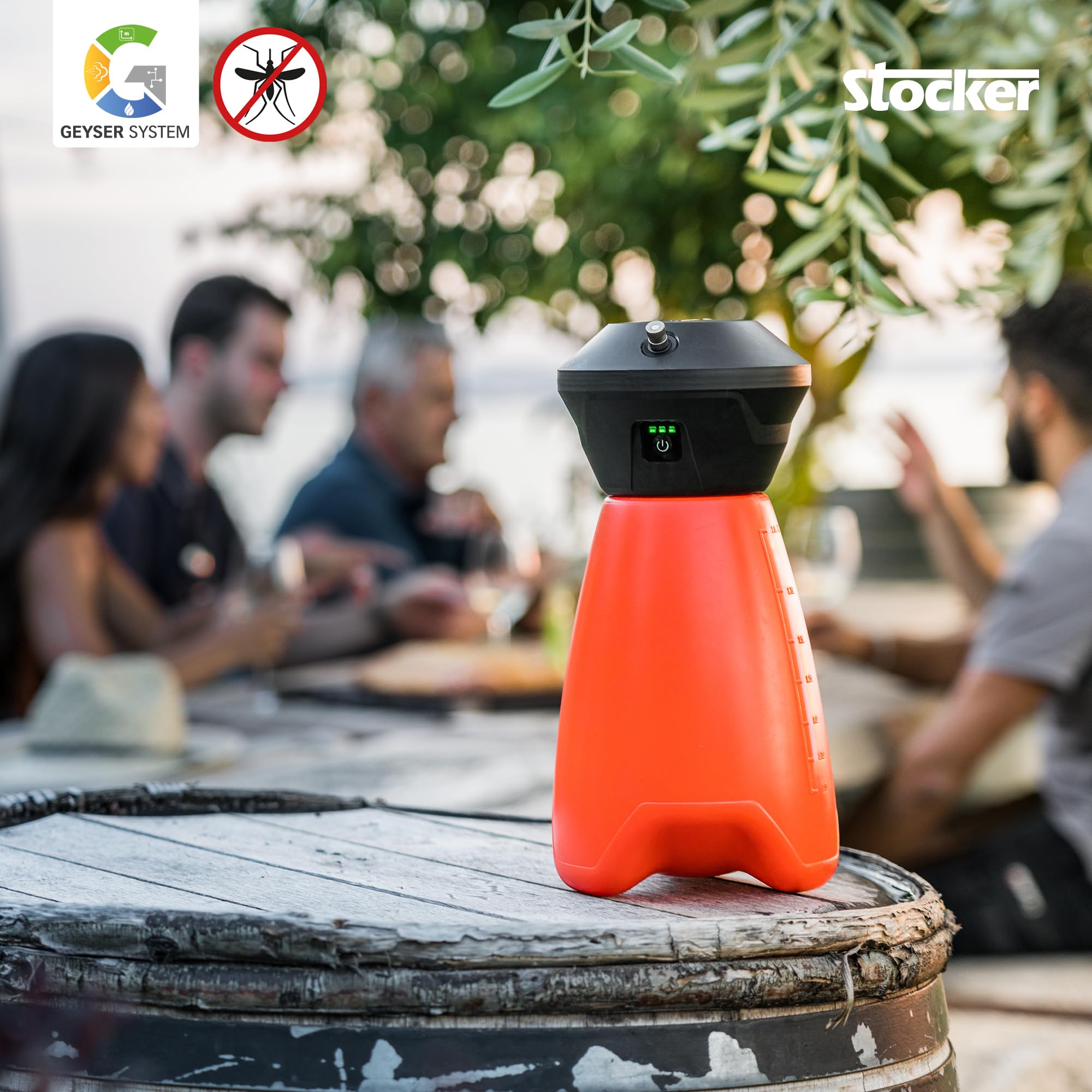 STOCKER - KIT Nebulizzatore Giardino Elettrico Geyser Compact - Geyser Mini 2 L con Batteria Li-Ion + Disabituanate Florifens + Kit Balcone Anti-Zanzare Estendibile Fino a 10 m