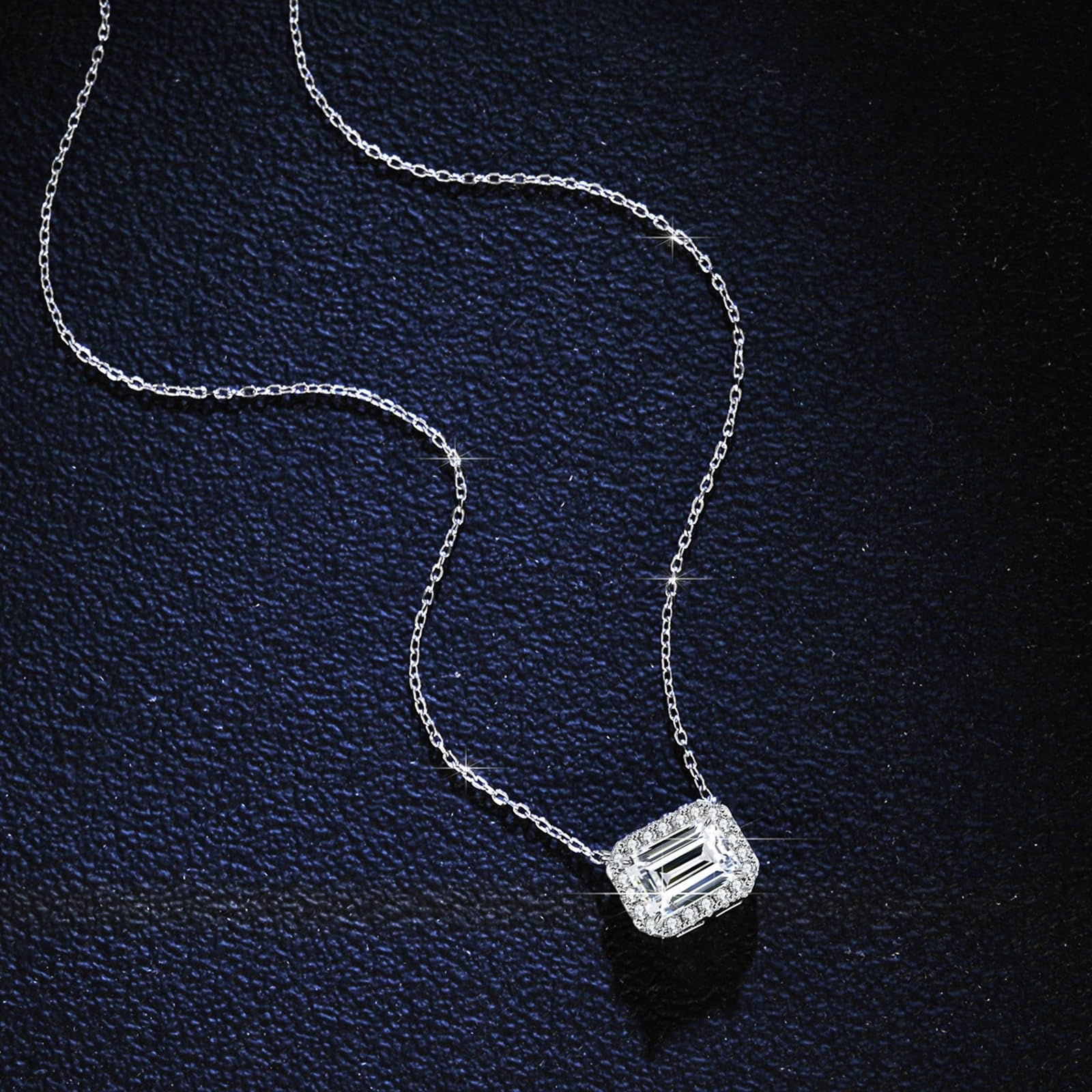 Collar con halo pavé de oro de 9/14/18 quilates para mujer, collar de moissanita esmeralda de 3 quilates, oro real