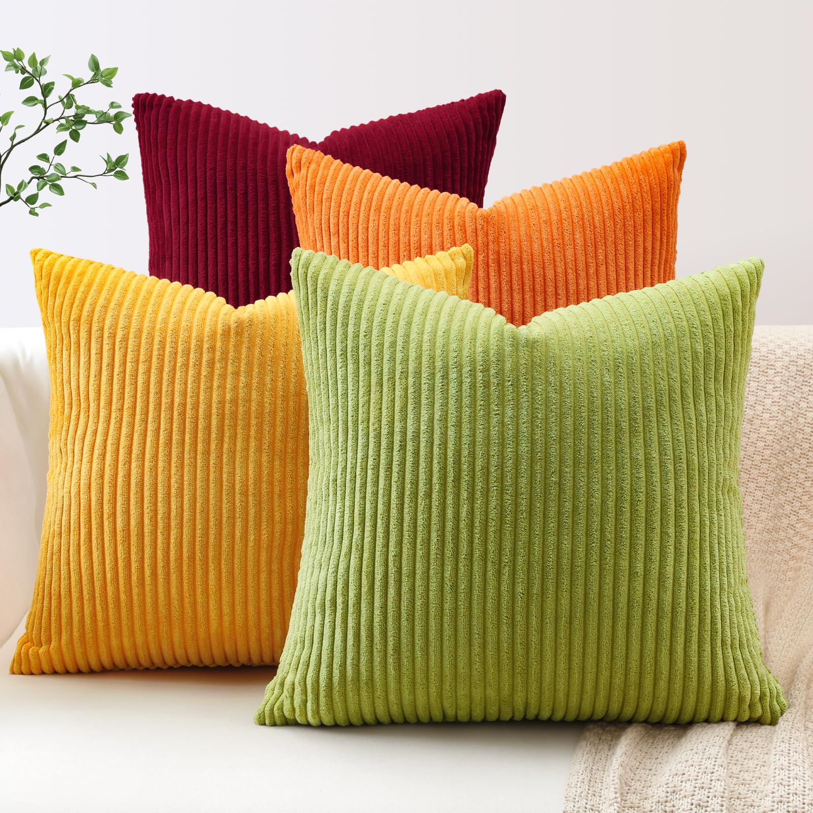 Housse de coussin en velours côtelé 50x50 cm lot de 4 pour décoration de canapé salon chambre