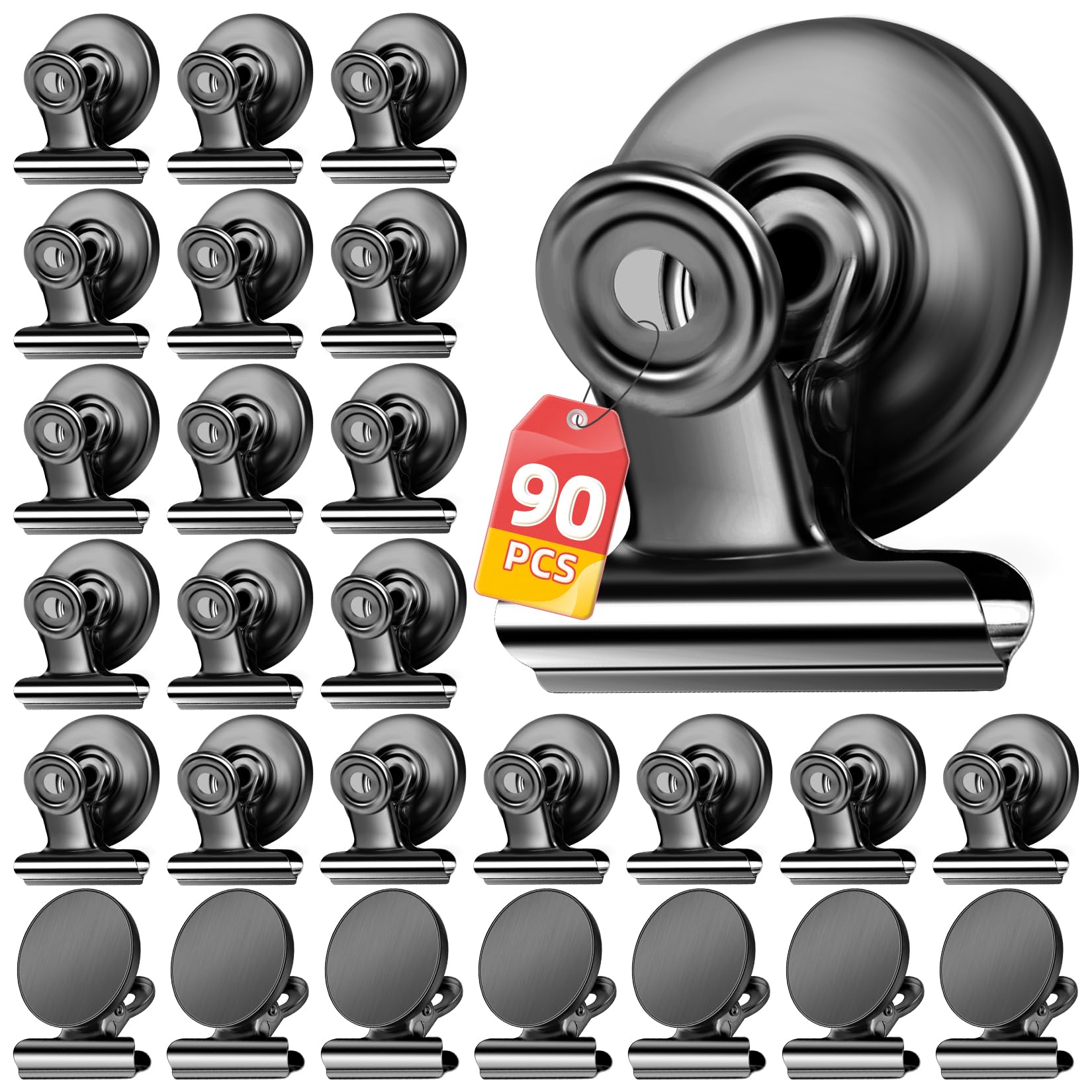 VNDUEEY 90 Pack Black Magnetic Clips Fridge Magnets Refrigerator Magnet, Whiteboard Magnets Magnet Clips for Locker, Clip Magnets for Home, School,