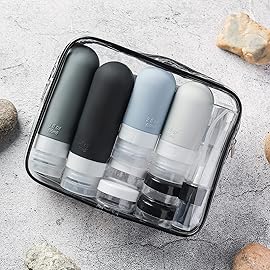 DEPOZA 16 Pack Travel Bottles Set - TSA Approved Leak Proof Silicone Squeezable Containers for Toiletries, Conditioner, Shampoo, Lotion & Body Wash Accessories (Black)