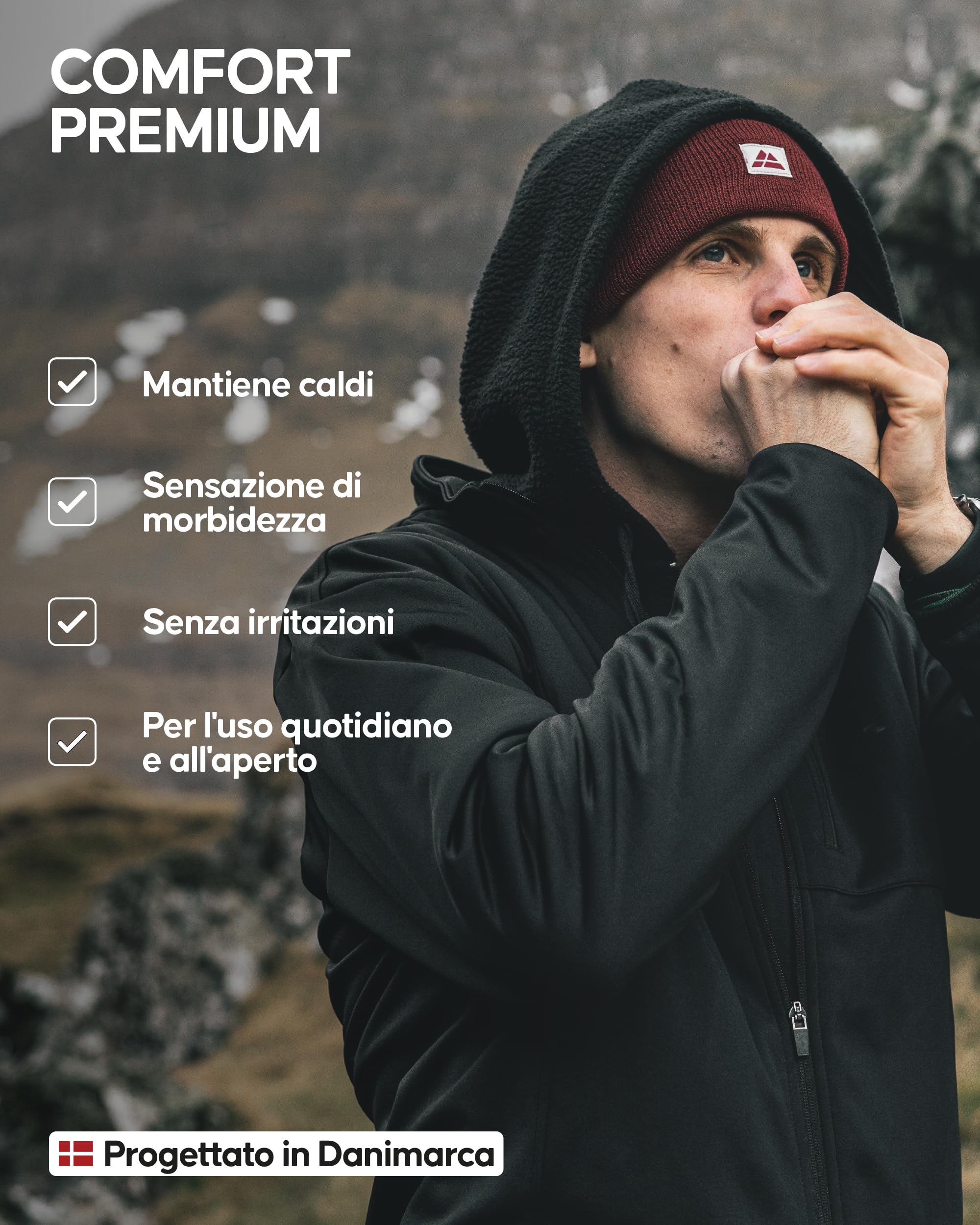 DANISH ENDURANCE Cappello Uomo Lana Merino e Fodera Pile, Berretto in Maglia, Taglia Unica Adulto, Beanie Invernale, per Sci e Sport