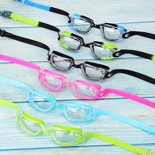 Miniatura 2 de Paquete de 6 gafas de natación antivaho con marco de silicona suave sin fugas, gafas de natación anti UV con 6 clips para la nariz, 6 tapones para