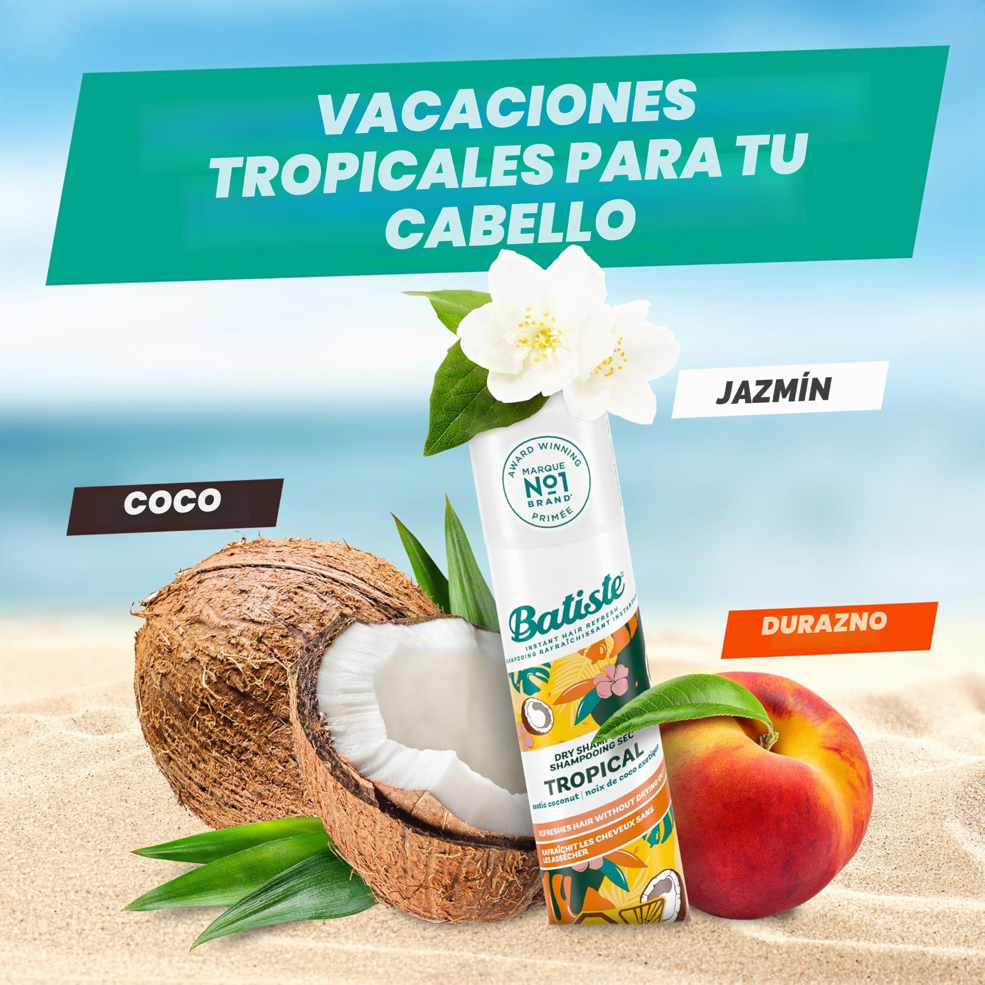 Batiste Tropical Coconut Exotic Dry Shampoo Champú (Ad1161), Incoloro, Aromatic, 200 Mililitros, El embalaje puede variar
